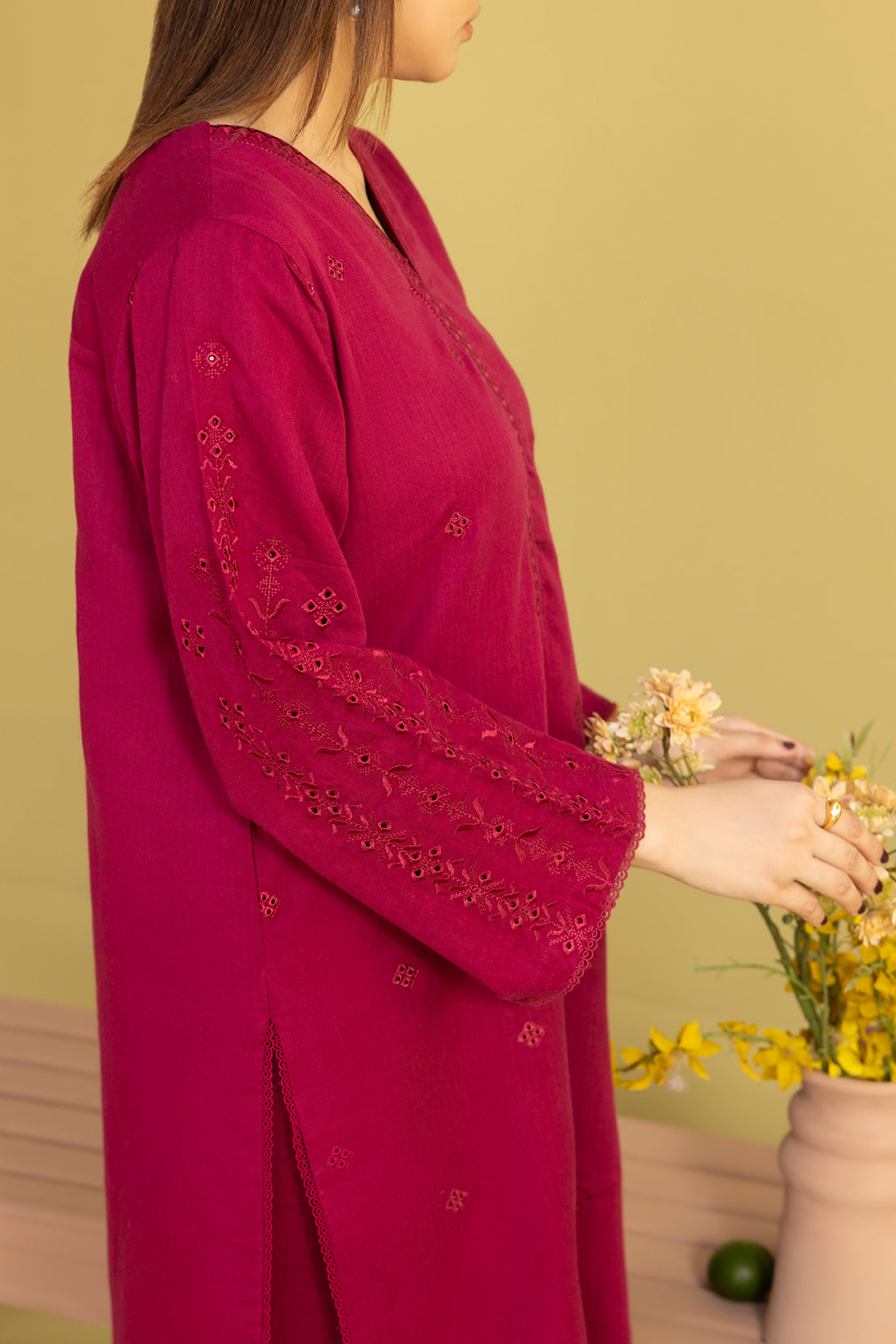 Solid Embroidered Cotton Stitched 2 Piece (Shirt/Trouser)62411