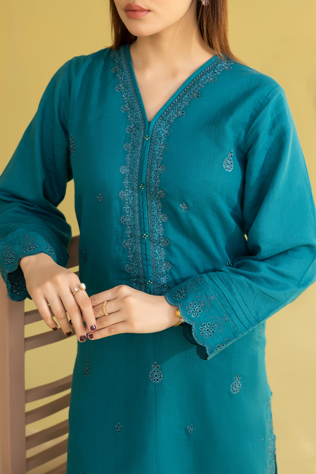 Solid Embroidered Cotton Stitched 2 Piece (Shirt/Trouser)62416