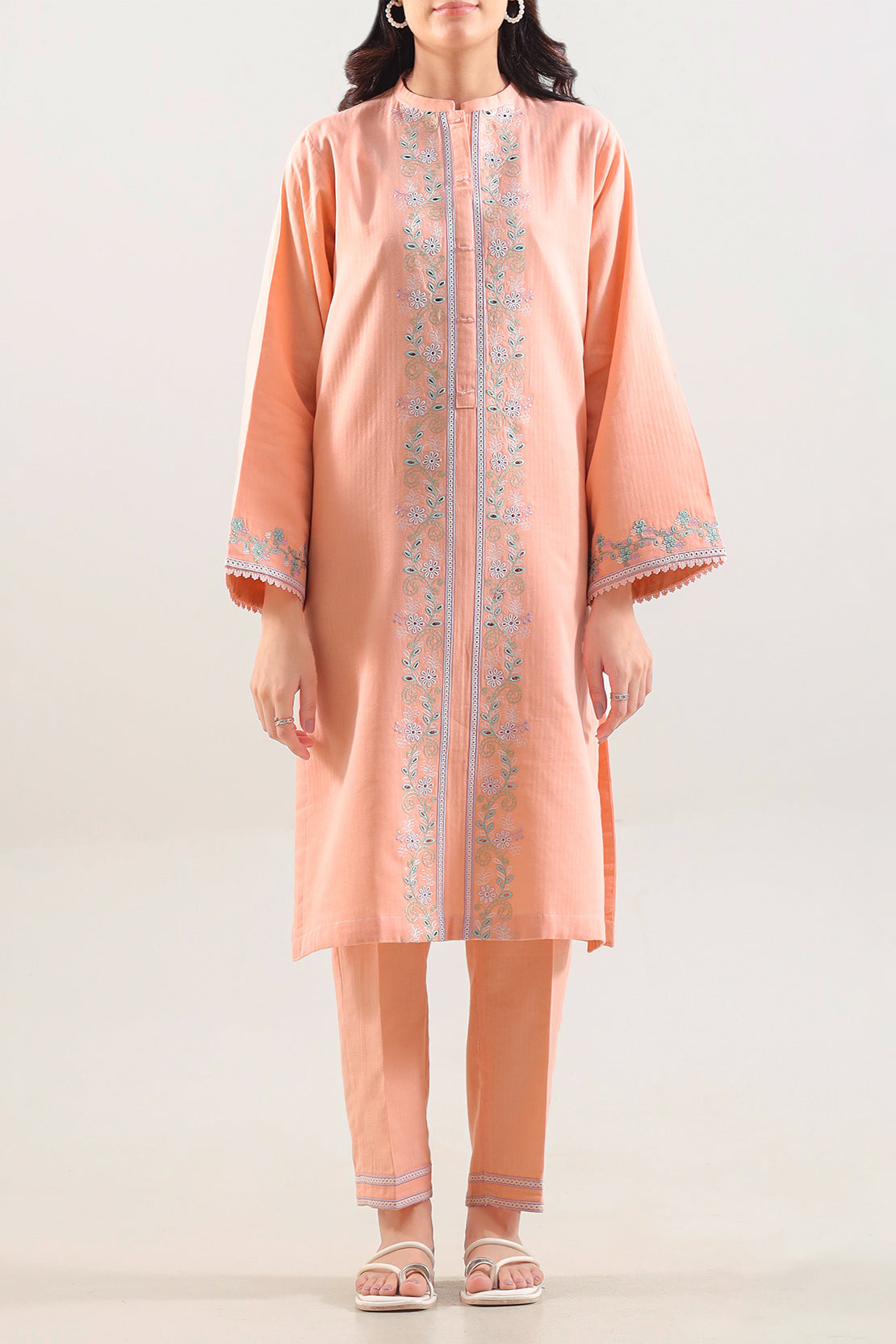 Solid Embroidered Cotton Stitched 2 Piece (Shirt/Trouser)62421