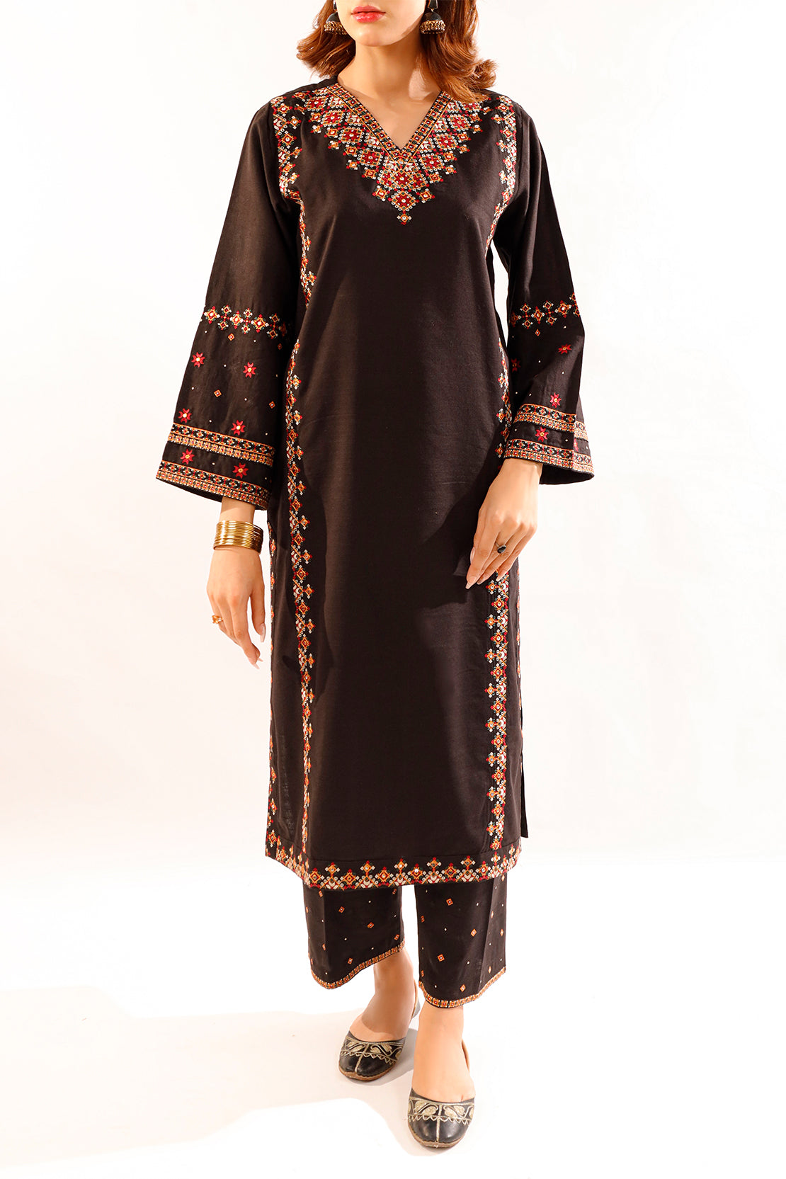 Solid Embroidered Zari Stript Stitched 2 Piece (Shirt/Trouser)76432