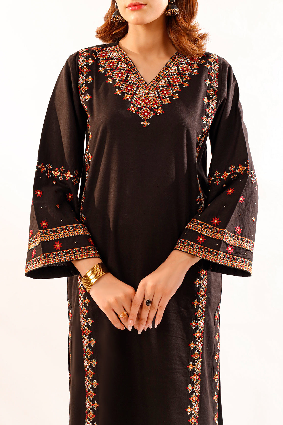 Solid Embroidered Zari Stript Stitched 2 Piece (Shirt/Trouser)76432