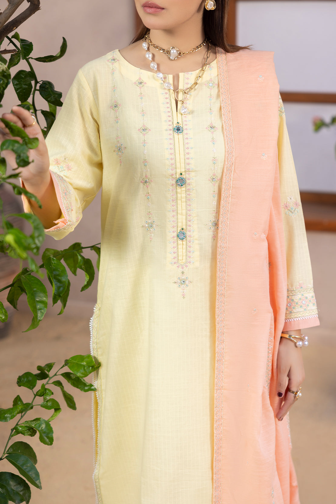Solid Embroidered Slub Cotton Stitched 3 Piece72954