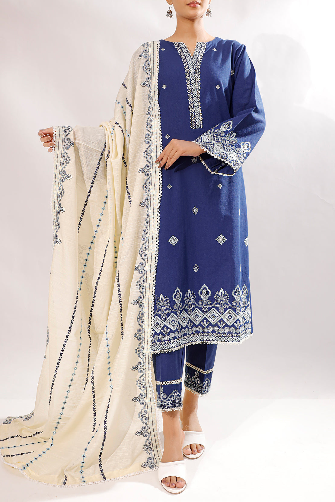 Solid Embroidered Slub Cotton Stitched 2 Piece (Shirt/Trouser)72929