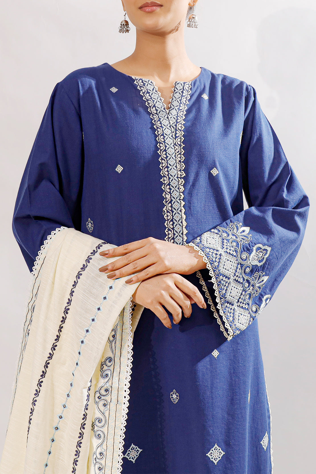 Solid Embroidered Slub Cotton Stitched 2 Piece (Shirt/Trouser)72929