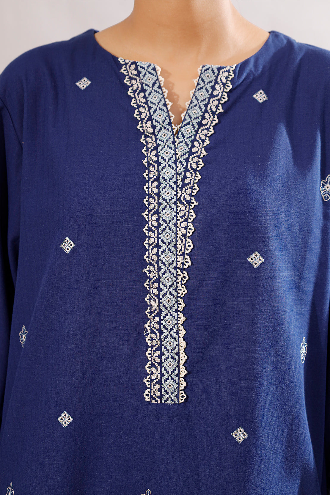 Solid Embroidered Slub Cotton Stitched 2 Piece (Shirt/Trouser)72929