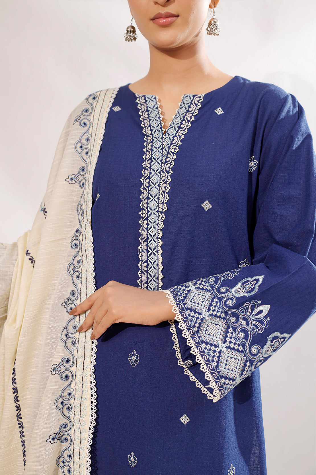 Solid Embroidered Slub Cotton Stitched 2 Piece (Shirt/Trouser)72929