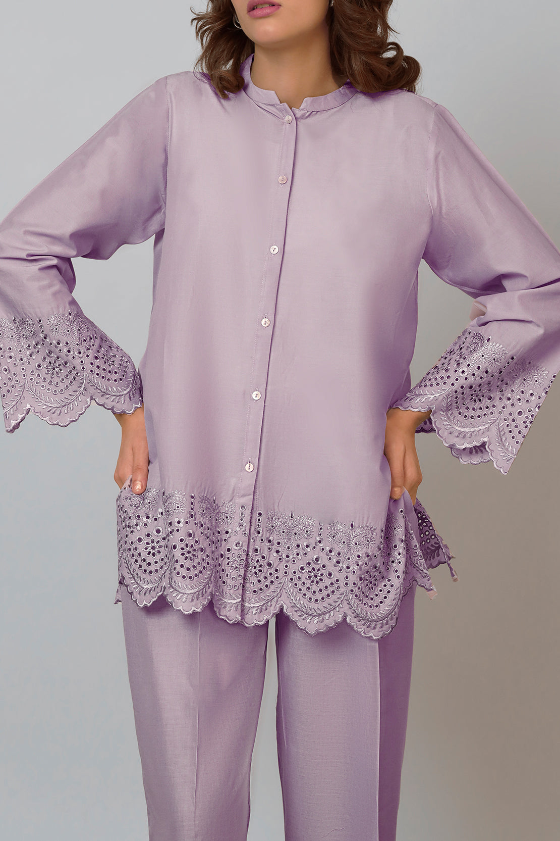 Solid Embroidered Cotton Stitched 2 Piece (Shirt/Trouser)59264