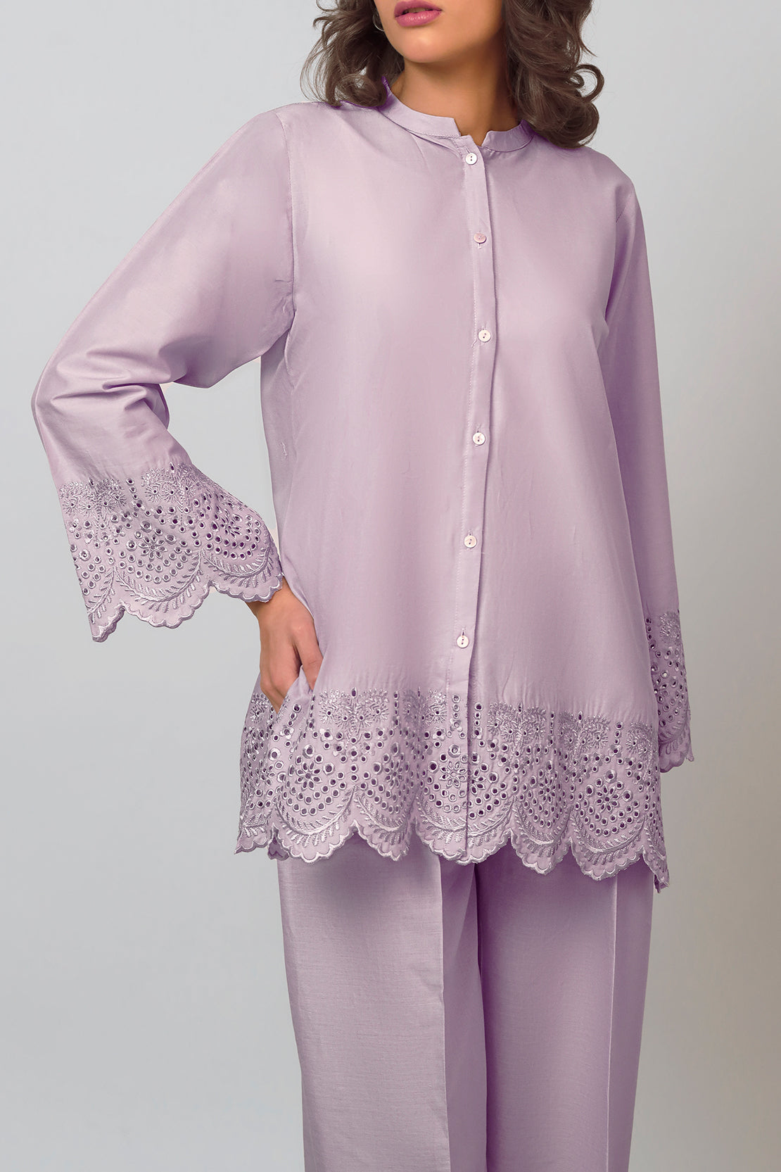 Solid Embroidered Cotton Stitched 2 Piece (Shirt/Trouser)59264
