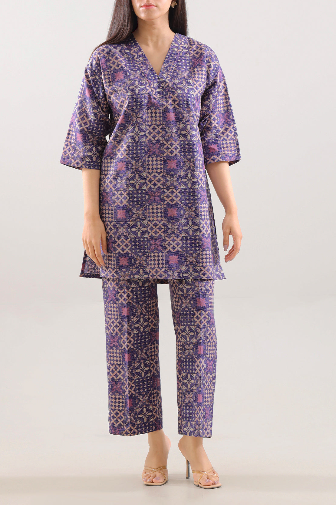 Stitched Printed Slub Cotton Shirt76187