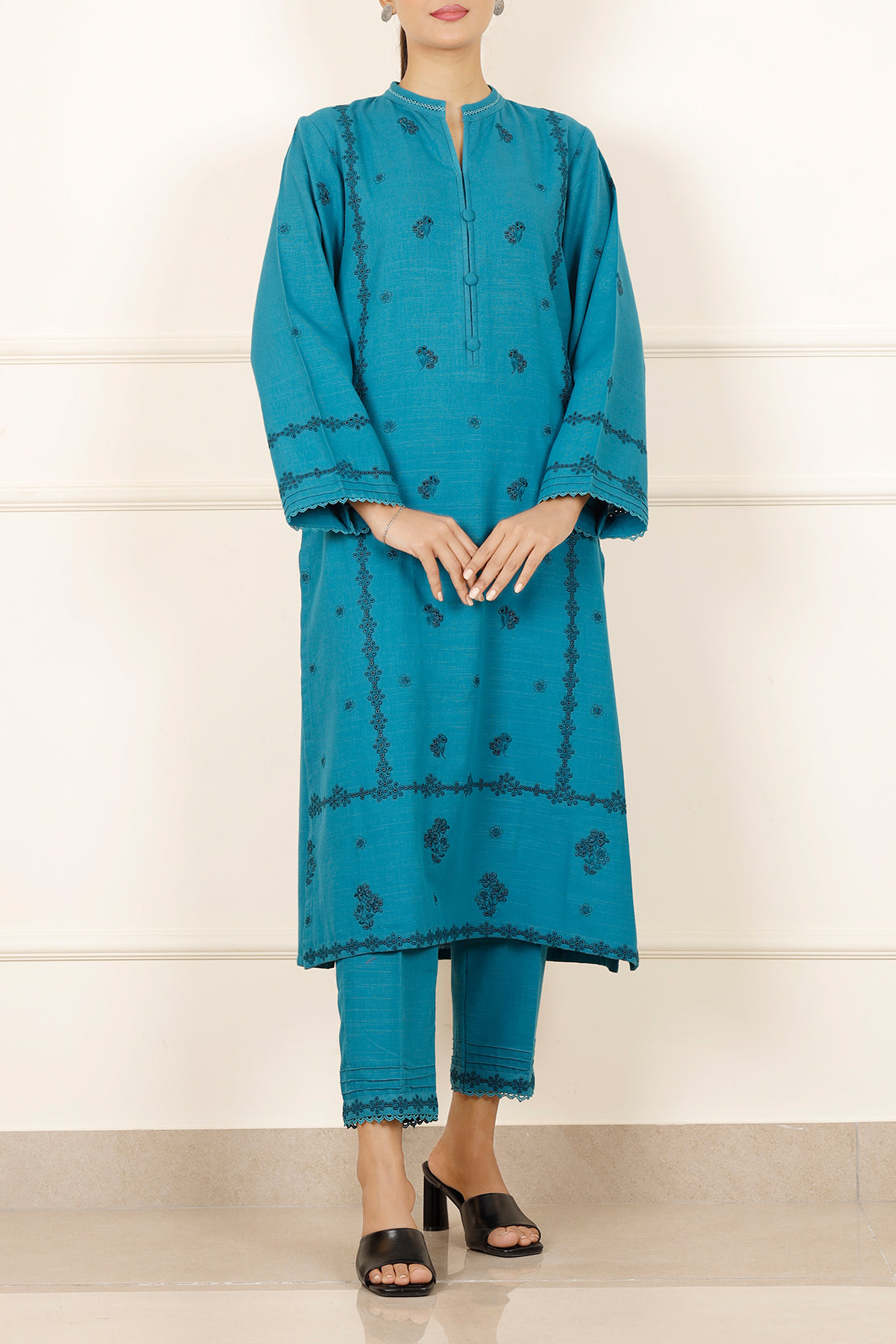 Solid+Emb Khaddar Stitched 2 Piece (Shirt/Trouser)76442