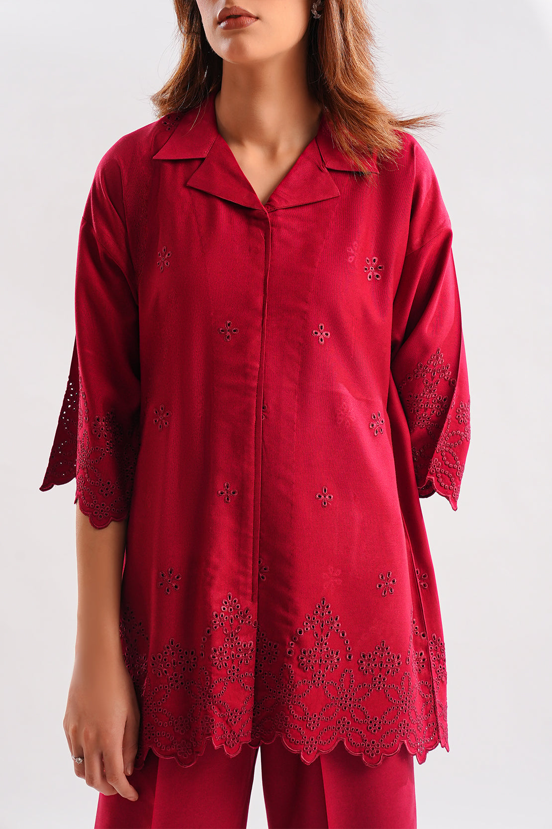 Solid Embroidered Smooth Flow Stitched 2 Piece (Shirt/Trouser)75425