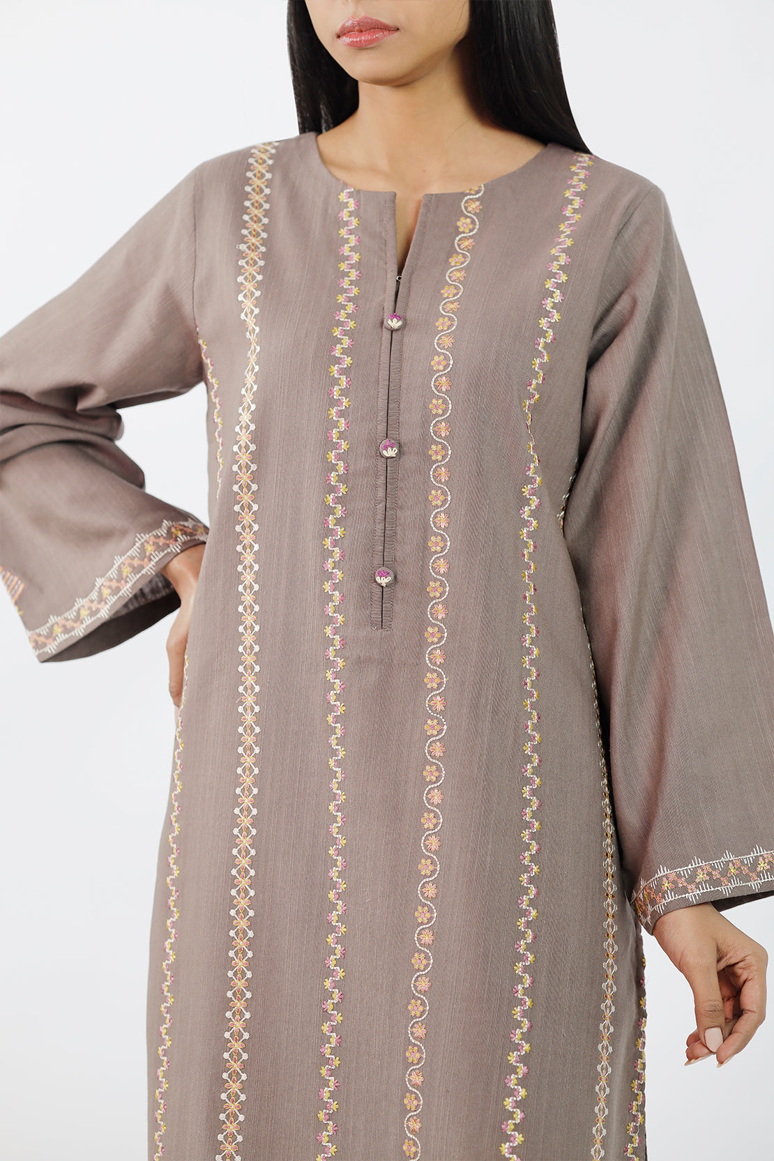 Solid Embroidered Slub Viscose Stitched 2 Piece (Shirt/Trouser)65428