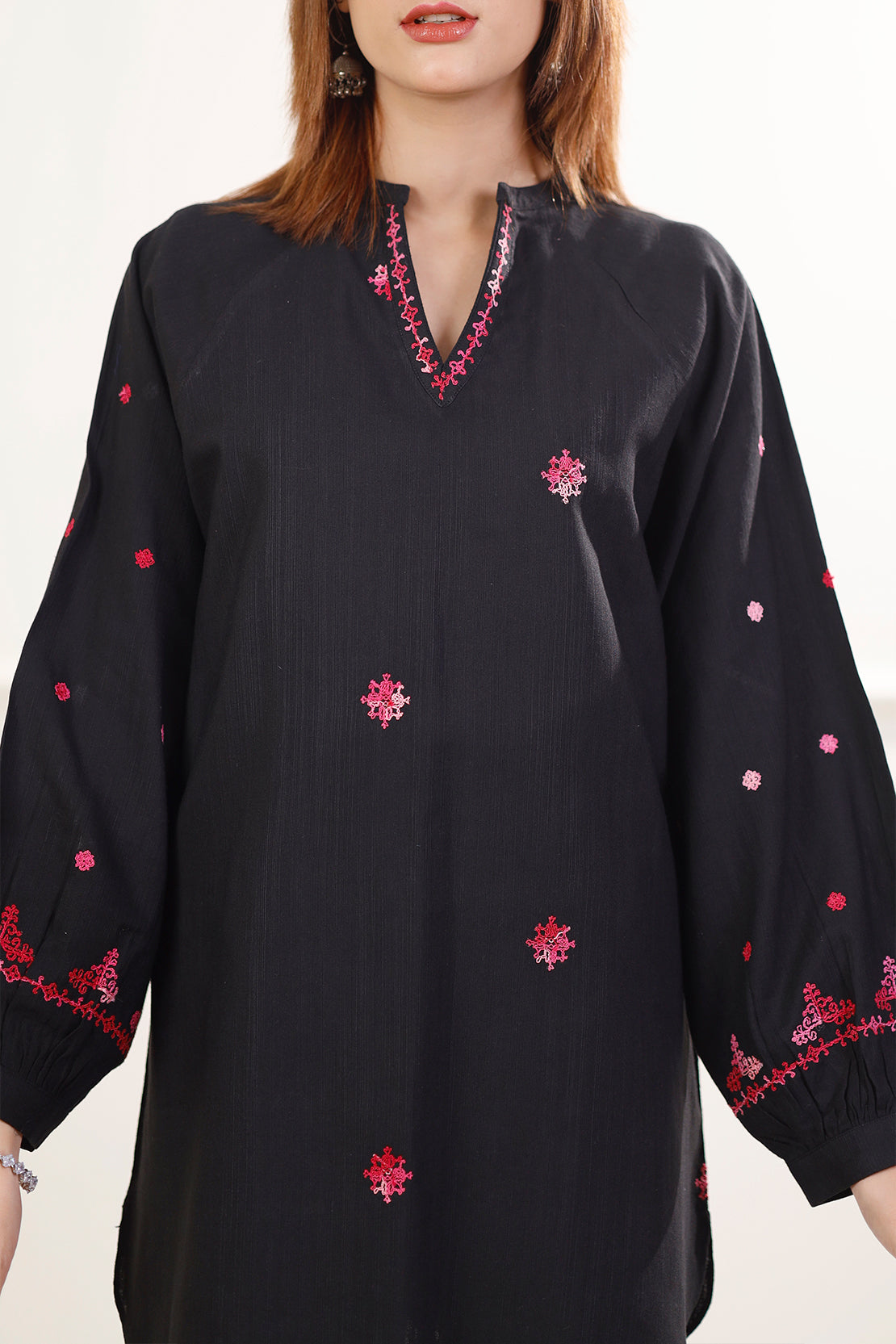 Solid Embroidered Slub Viscose Stitched 2 Piece (Shirt/Trouser)79731