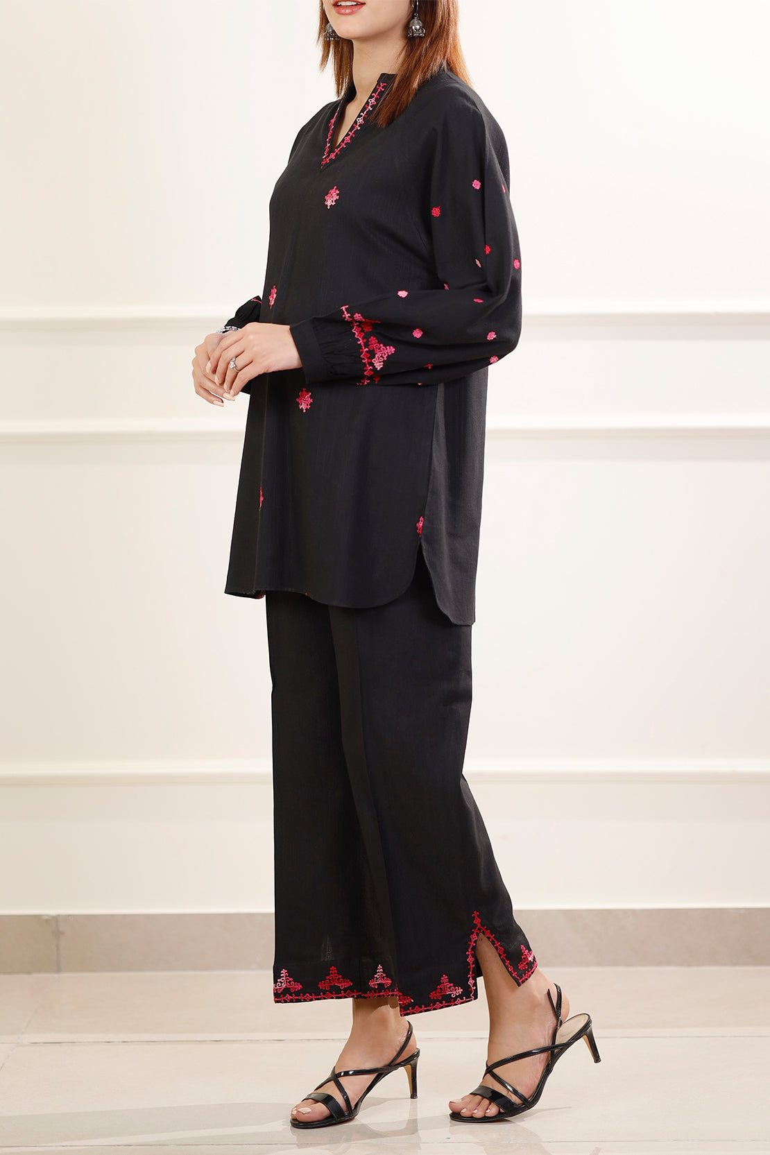 Solid Embroidered Slub Viscose Stitched 2 Piece (Shirt/Trouser)79731