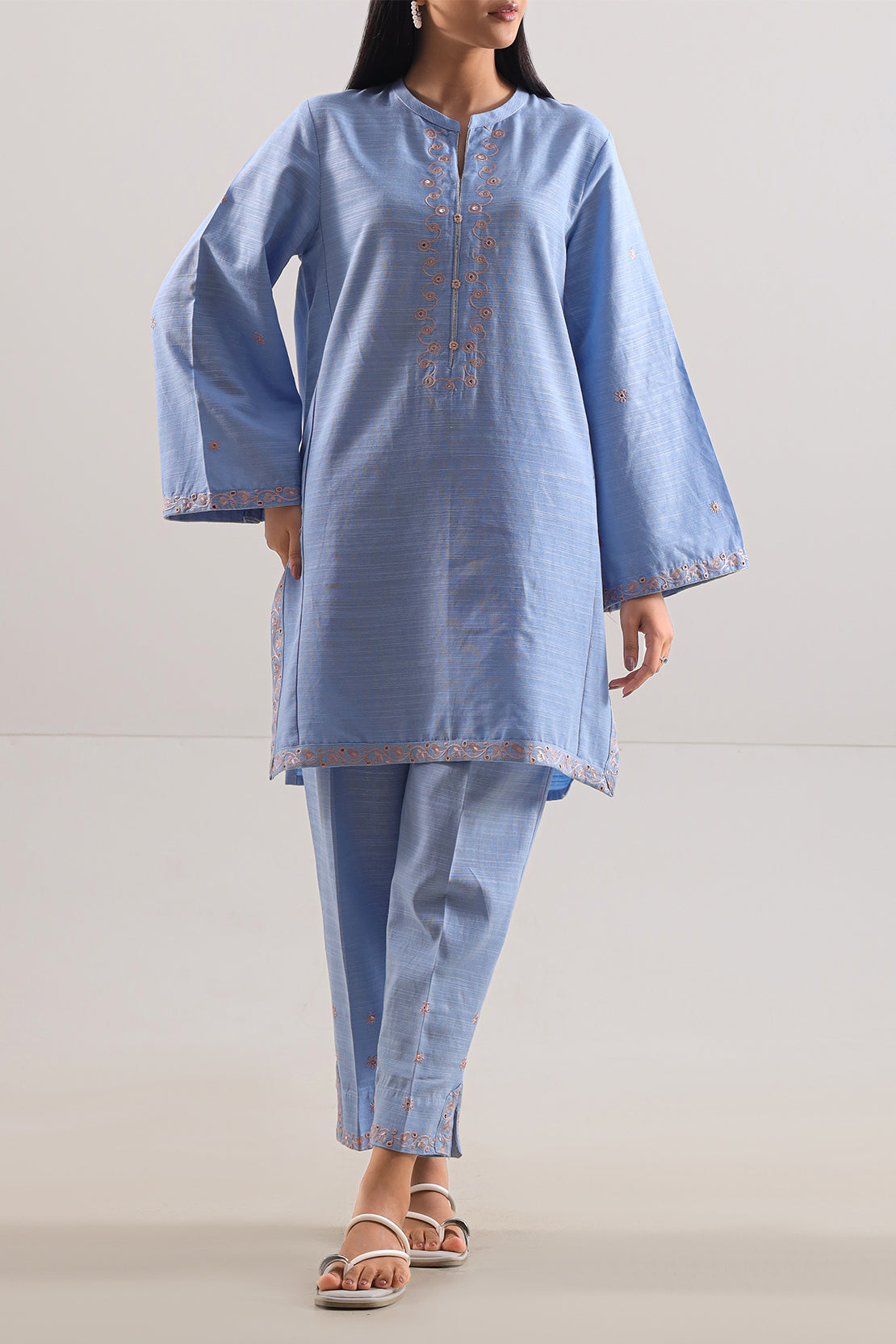 Solid Embroidered Soft Raw Silk Stitched 2 Piece (Shirt/Trouser)74553