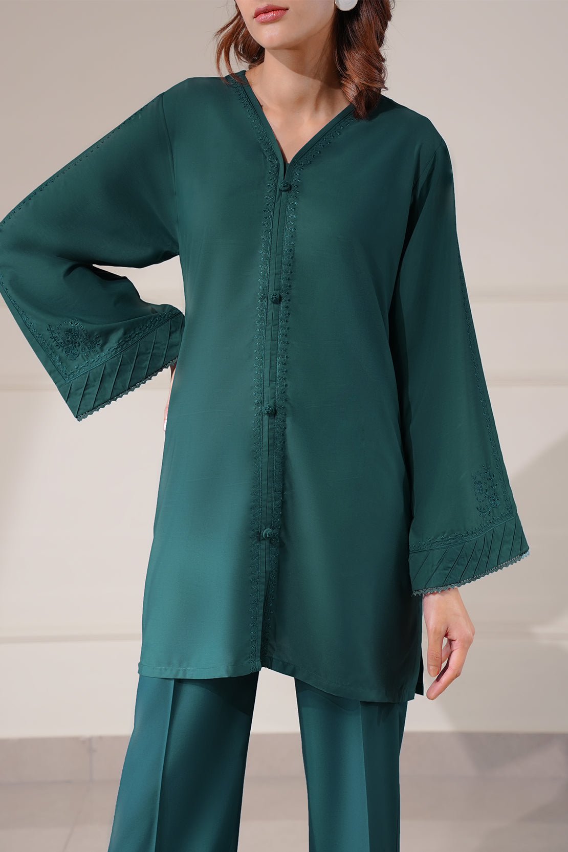 Solid Embroidered Easy Care Weave Stitched 2 Piece (Shirt/Trouser)67738