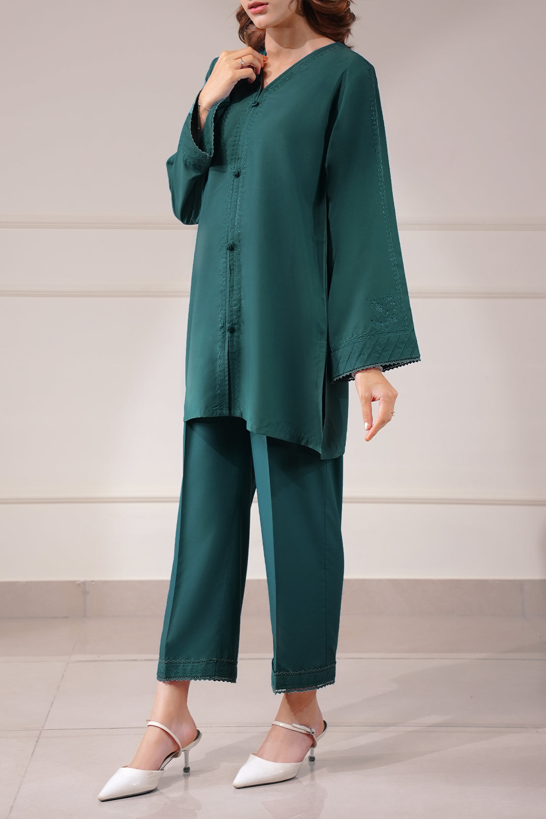 Solid Embroidered Easy Care Weave Stitched 2 Piece (Shirt/Trouser)67738