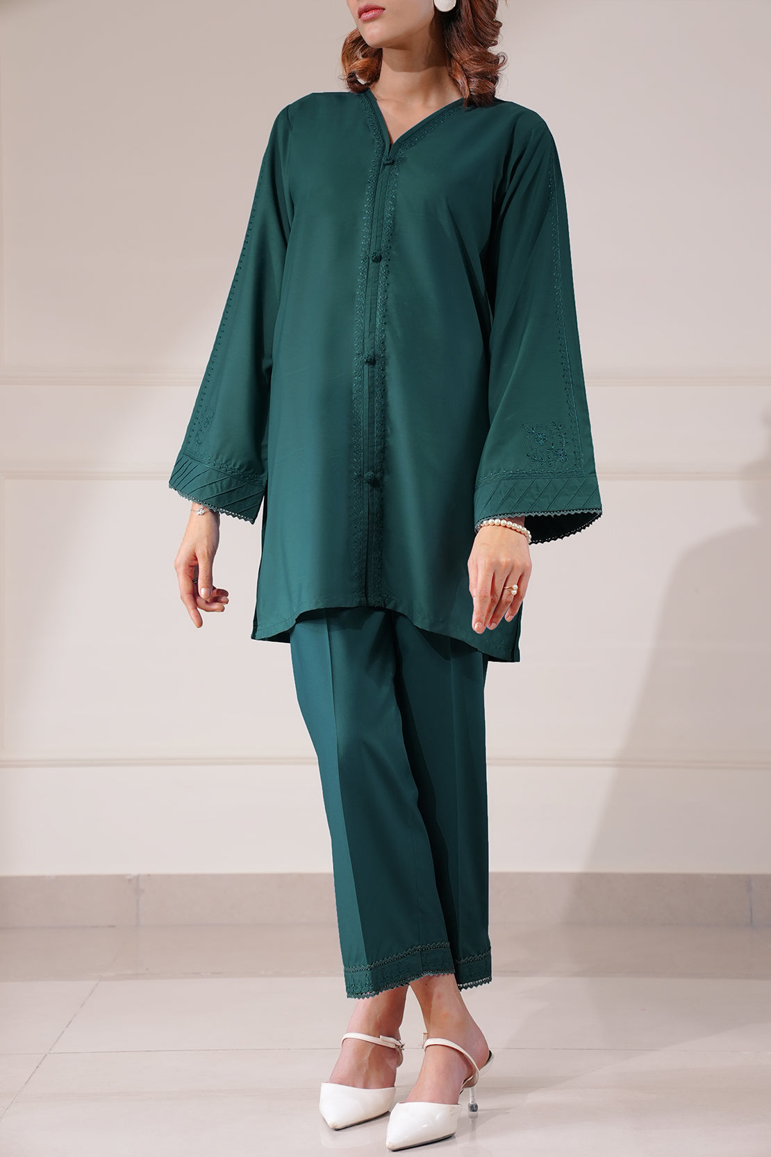 Solid Embroidered Easy Care Weave Stitched 2 Piece (Shirt/Trouser)67738