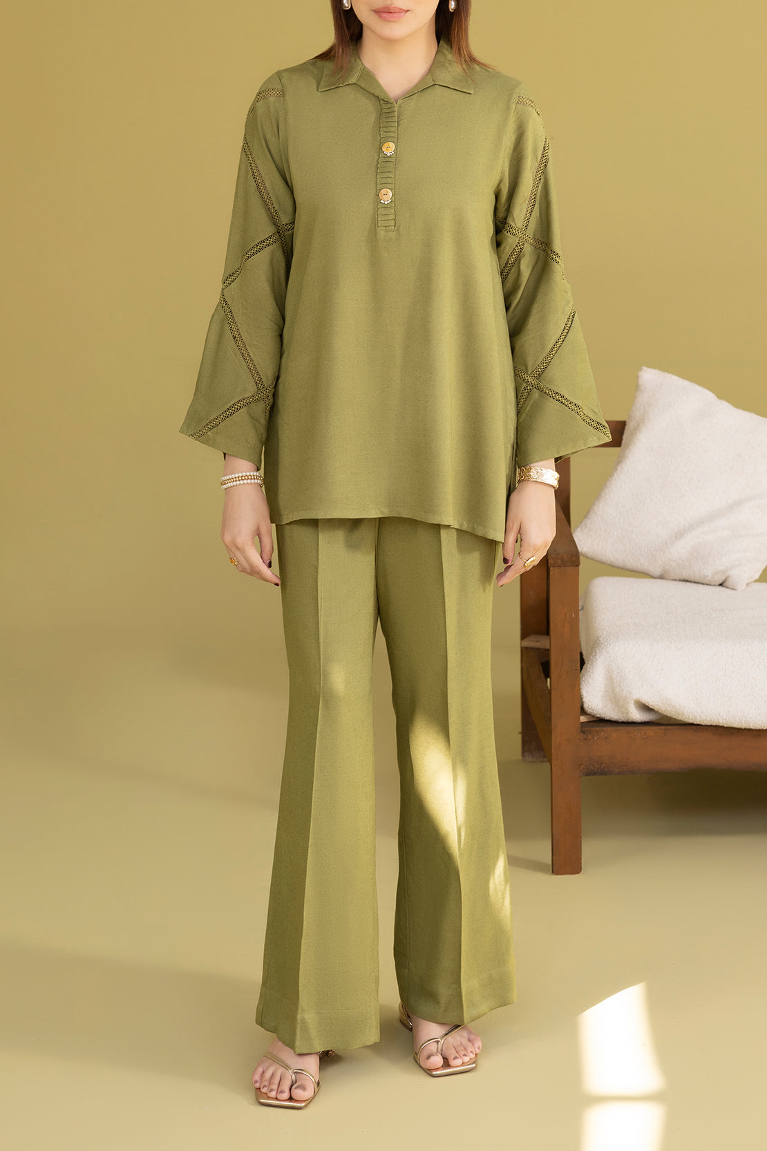 Solid Acrylic Stitched Shirt/Trouser 2 Piece80445