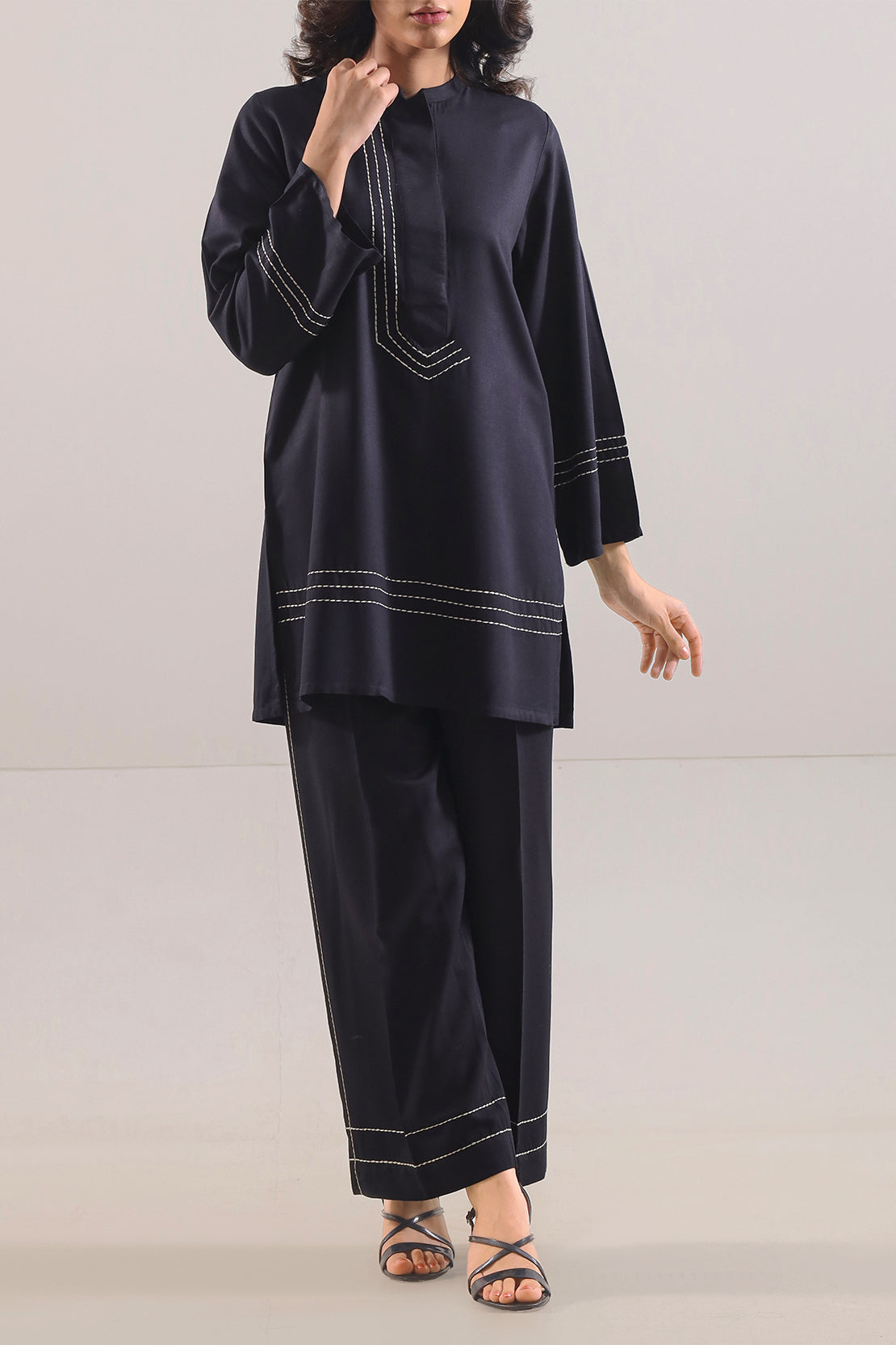Solid Embroidered Acrylic Stitched Shirt/Trouser 2 Piece80494