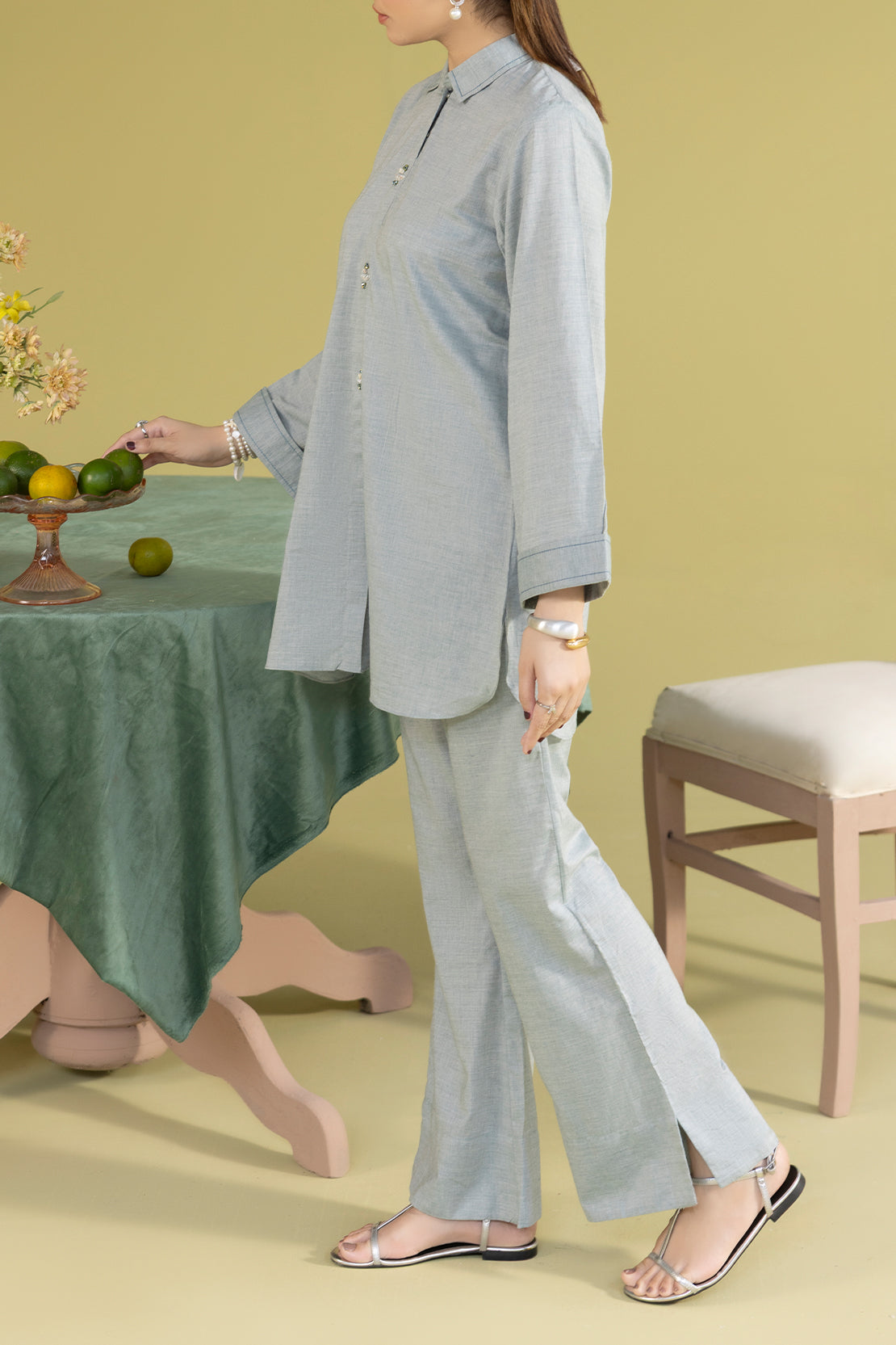 Solid Acrylic Stitched Shirt/Trouser 2 Piece79884