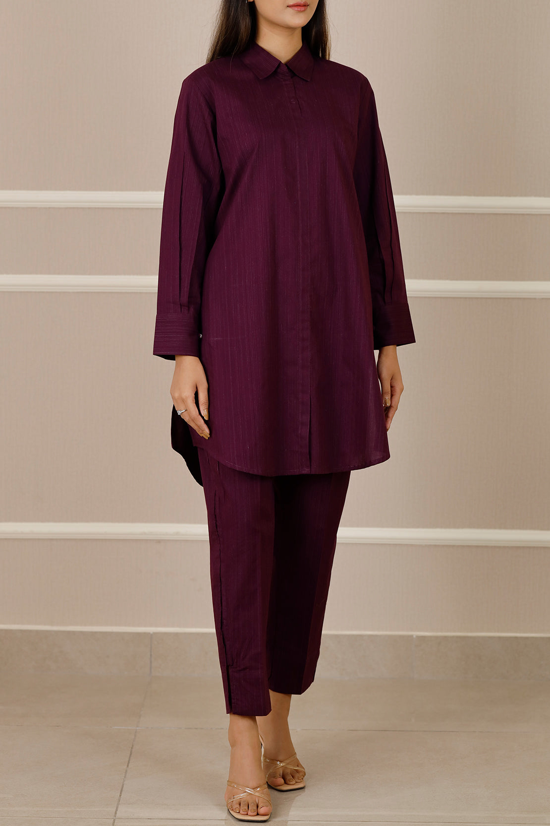 Solid Zari Stript Stitched 2 Piece (Shirt/Trouser)75912