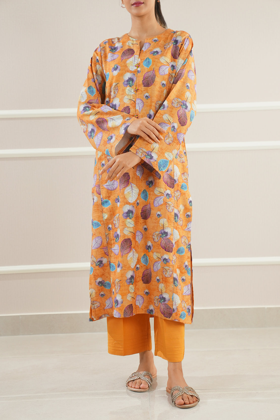 Printed Slub Cotton Stitched Shirt75044