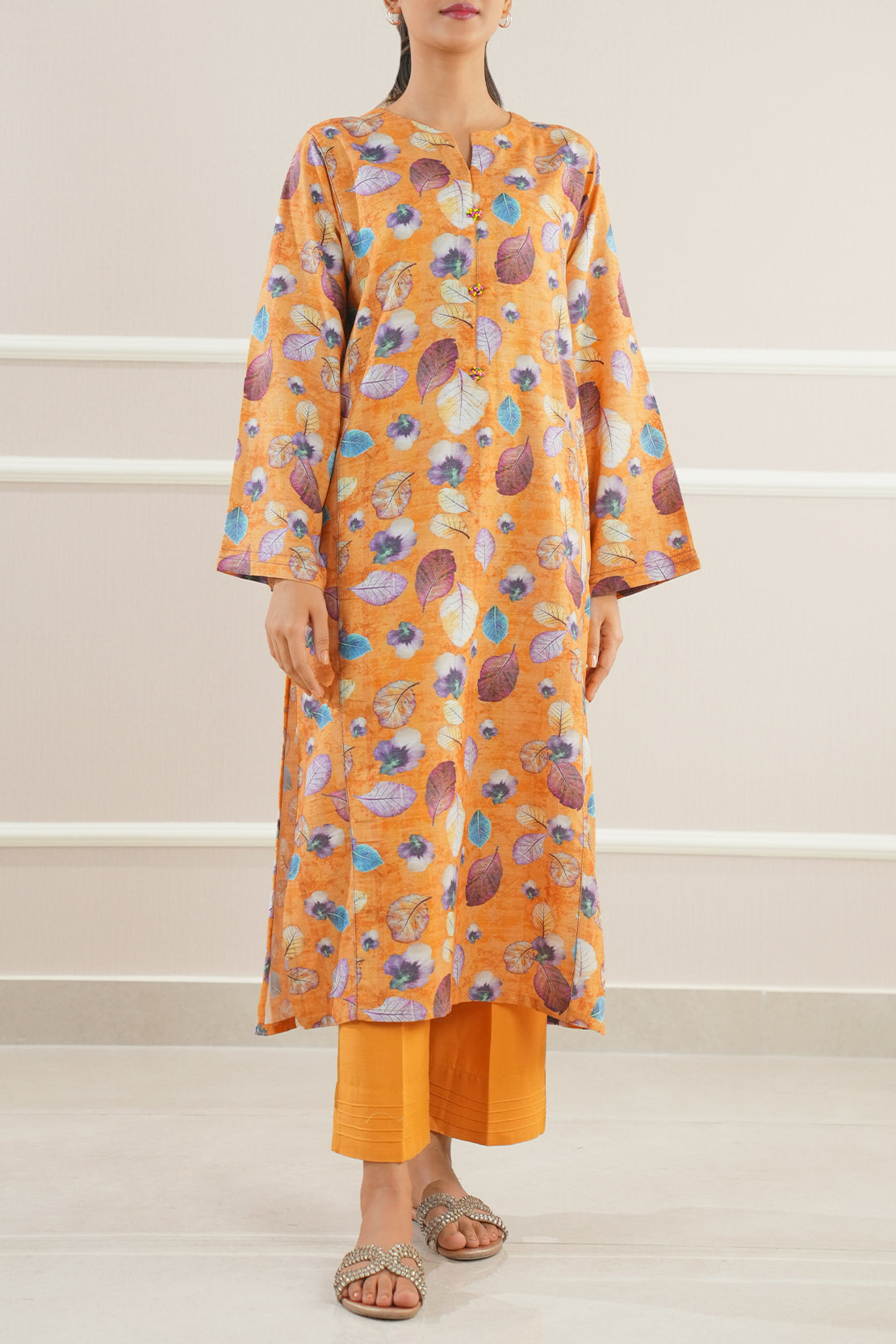 Printed Slub Cotton Stitched Shirt75044