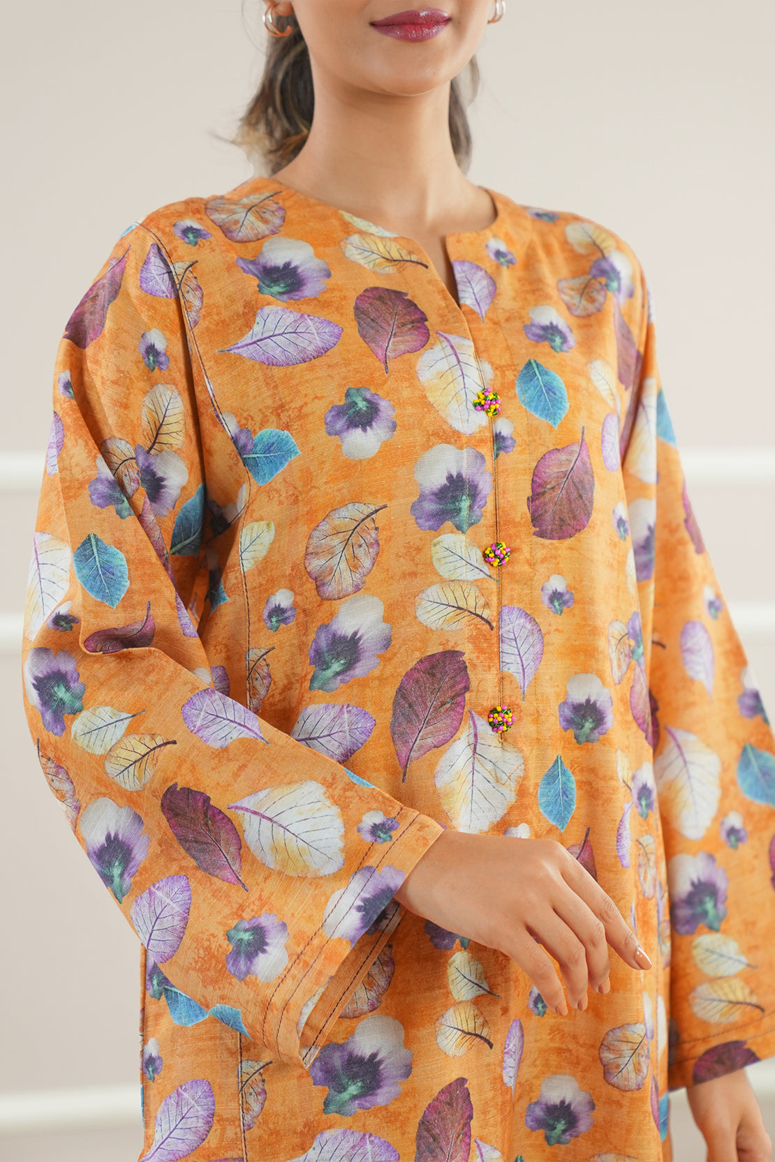 Printed Slub Cotton Stitched Shirt75044