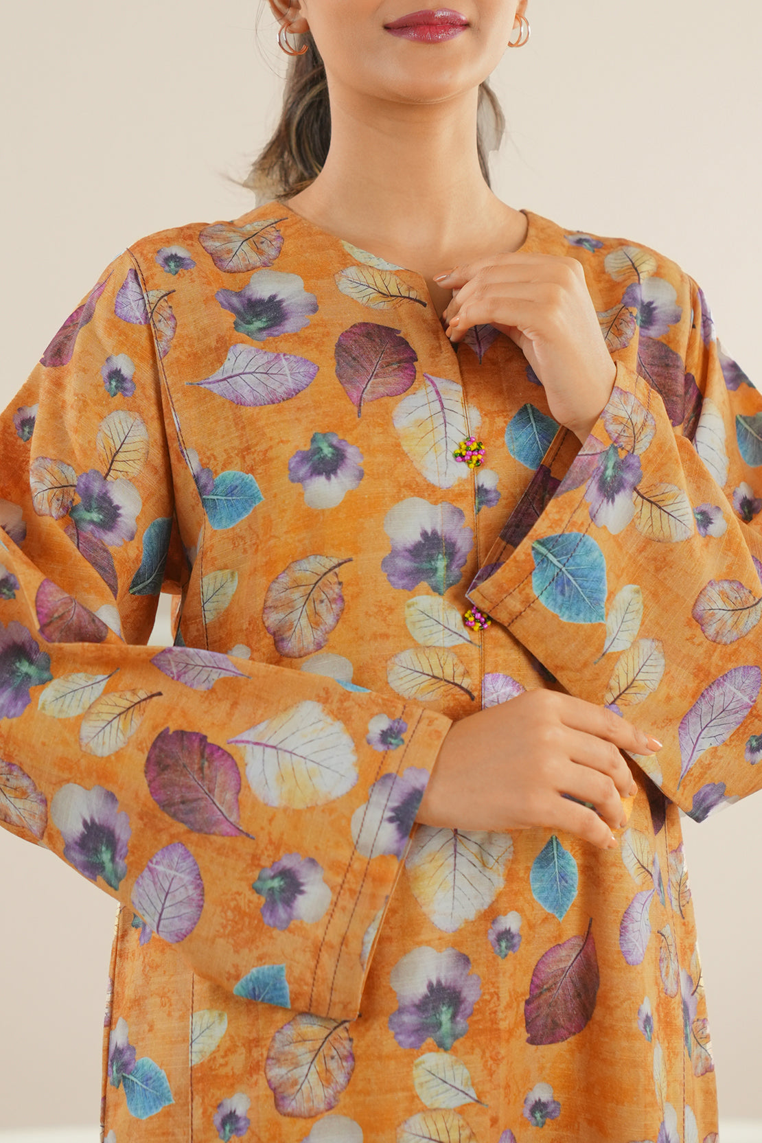 Printed Slub Cotton Stitched Shirt75044