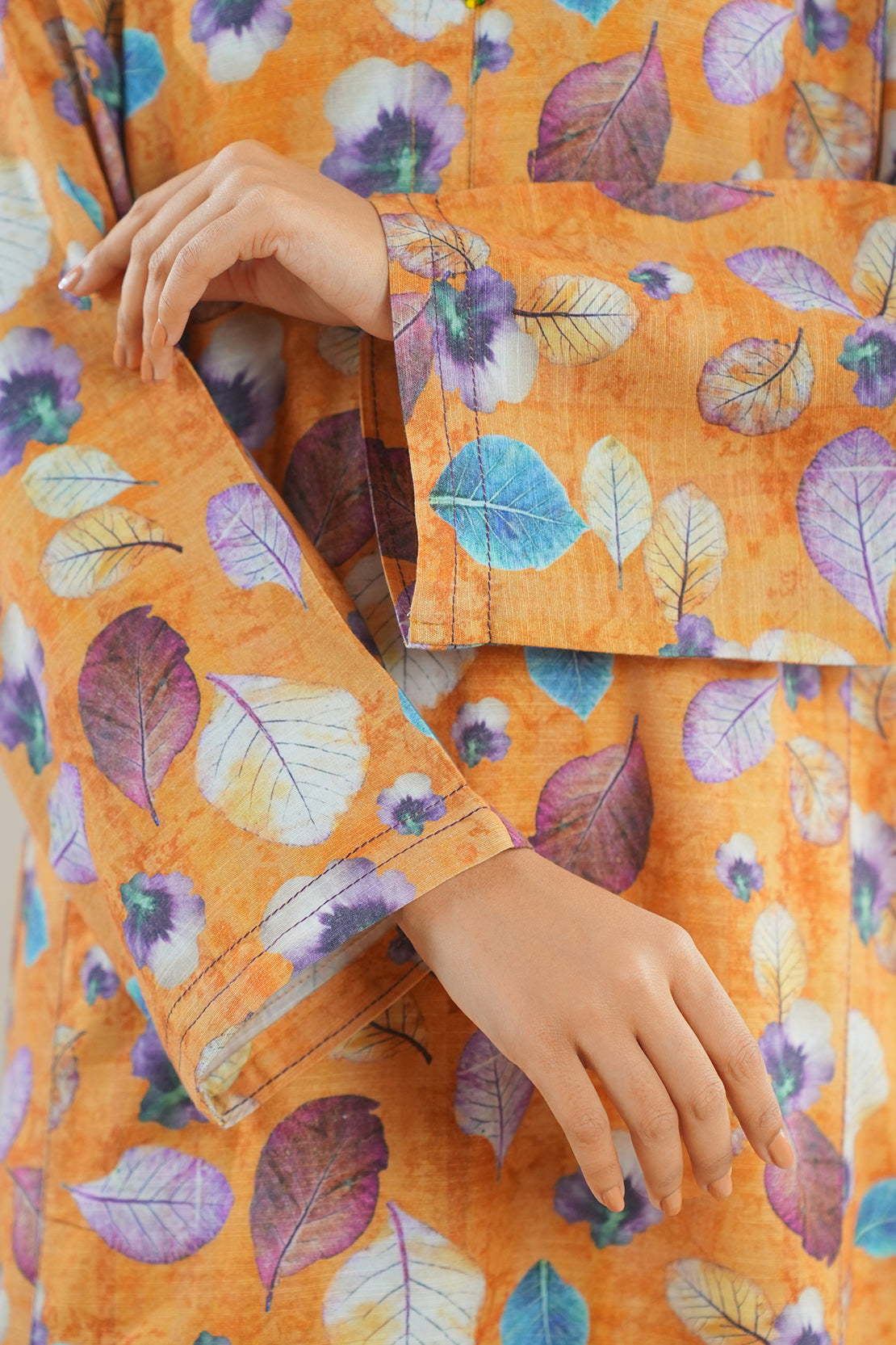 Printed Slub Cotton Stitched Shirt75044