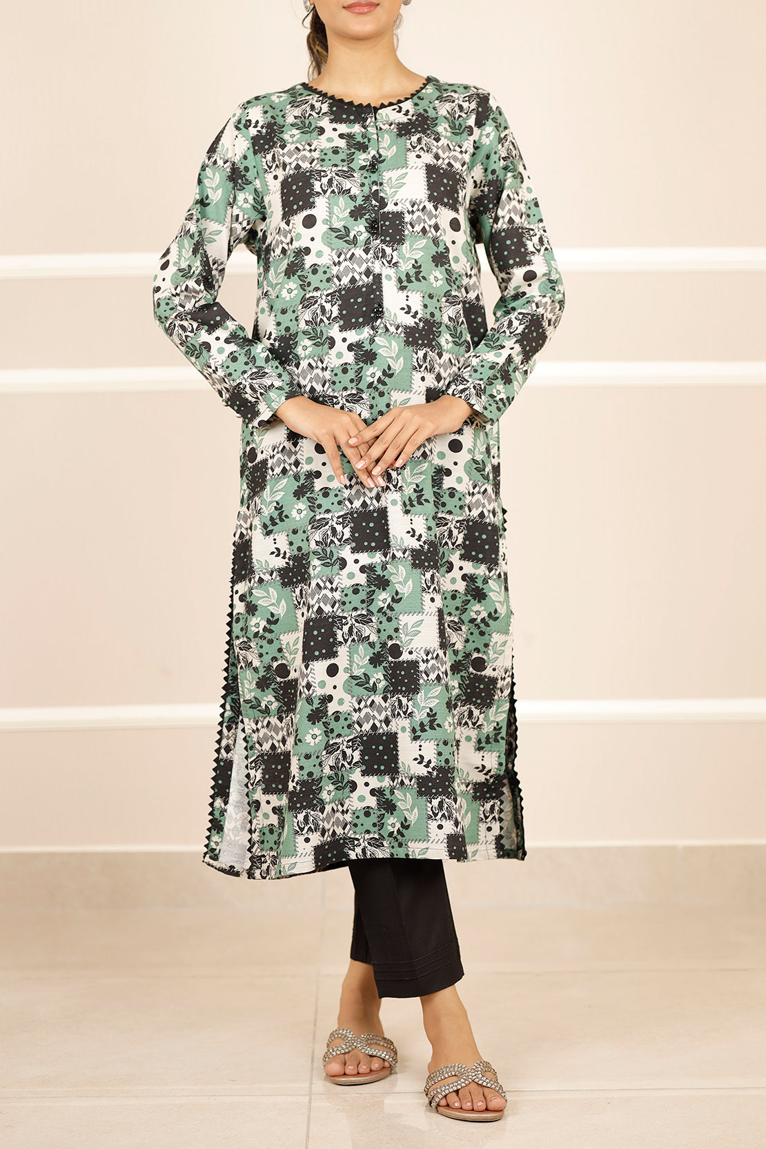 Printed Khaddar Stitched Shirt73610