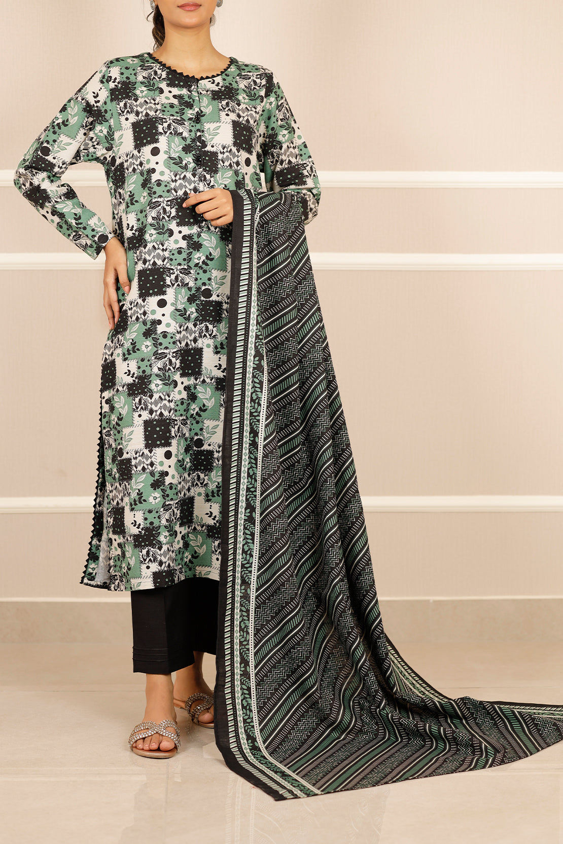 Printed Khaddar Stitched Shirt73610