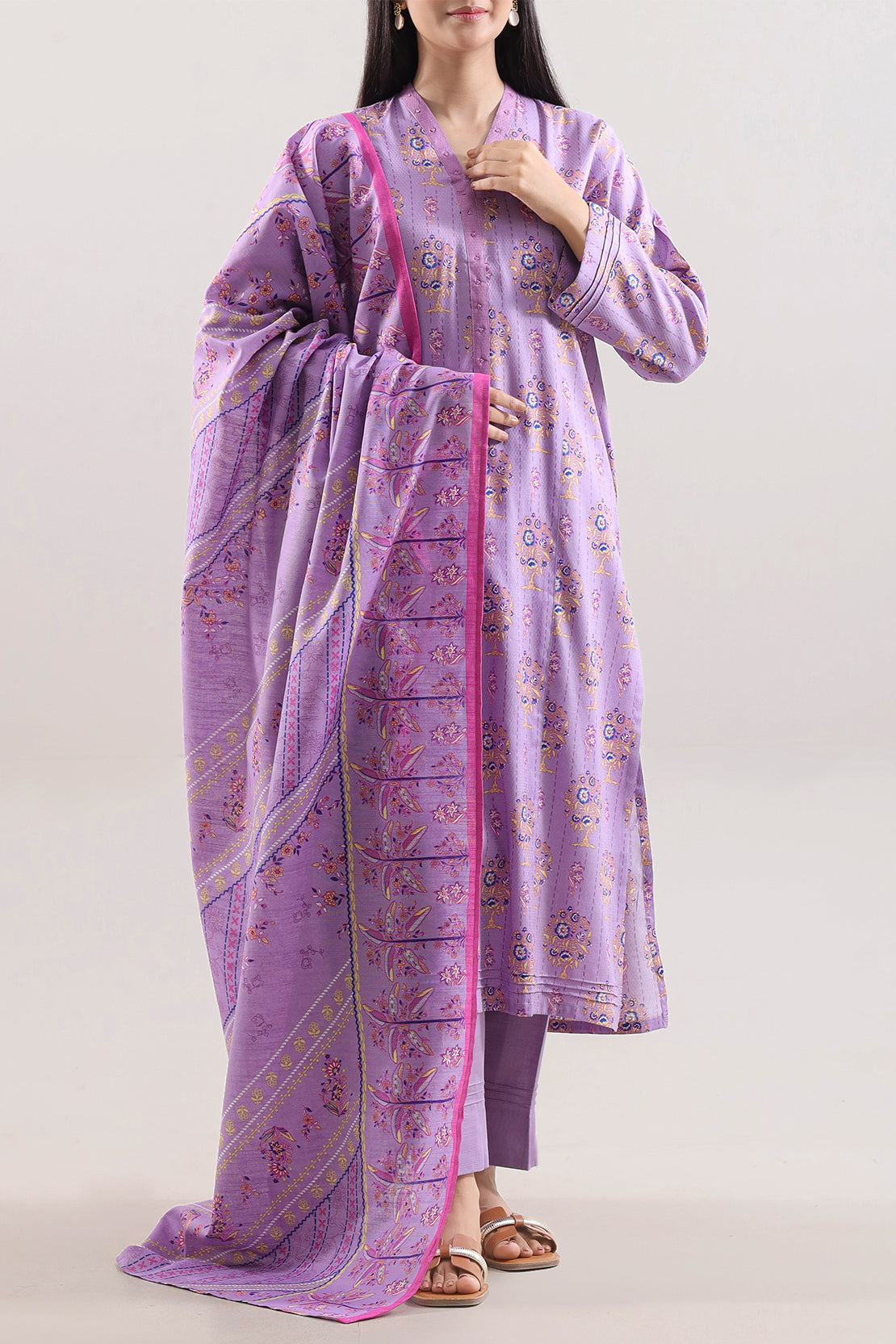 Printed Fancy Jacquard Khaddar Stitched Shirt76486