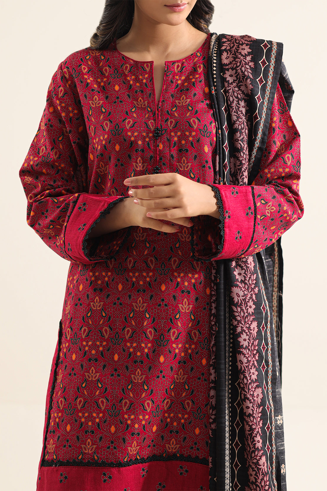 Printed Khaddar Stitched 3 Piece78465