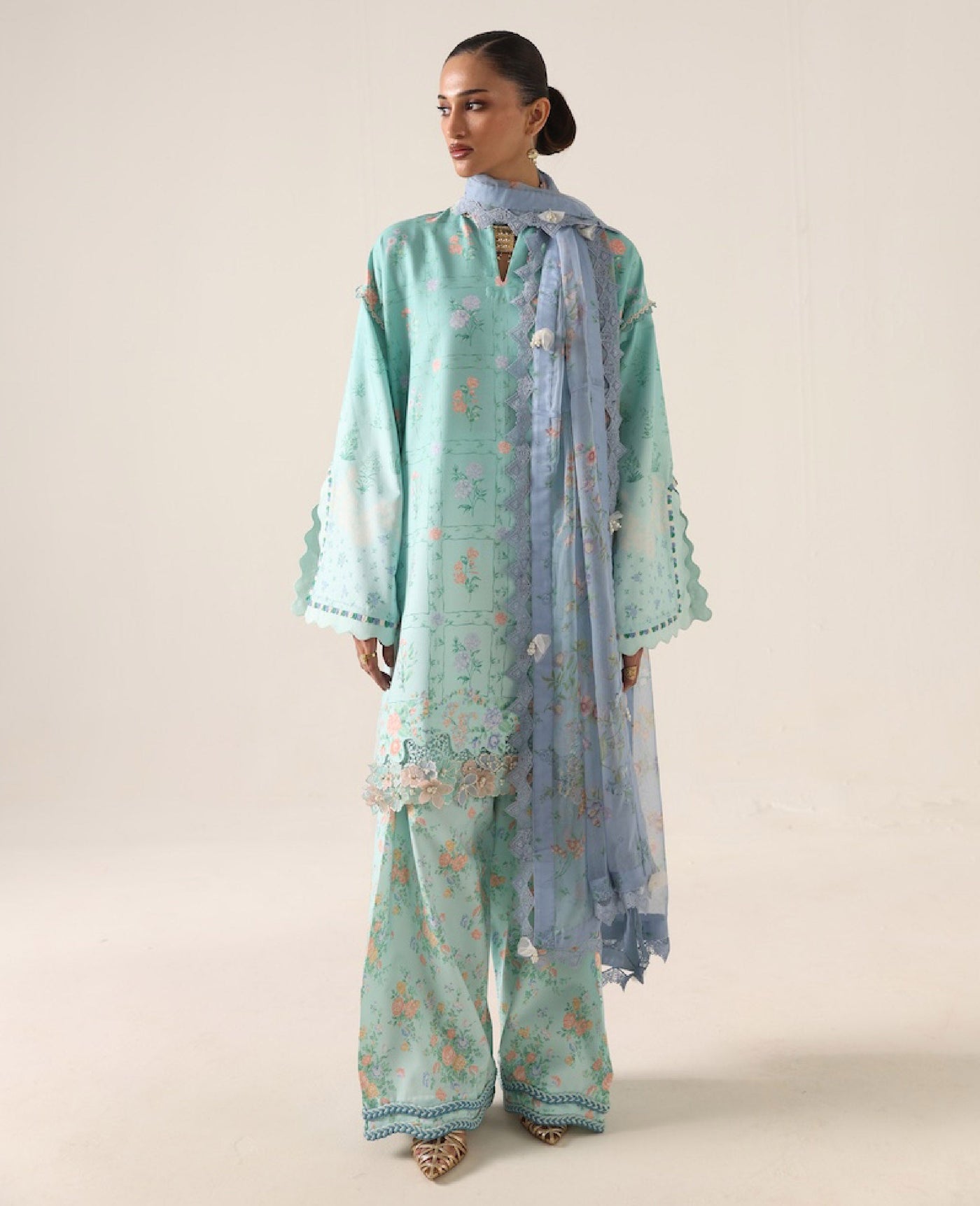 Plain Chiffon Dupatta with Trimmings