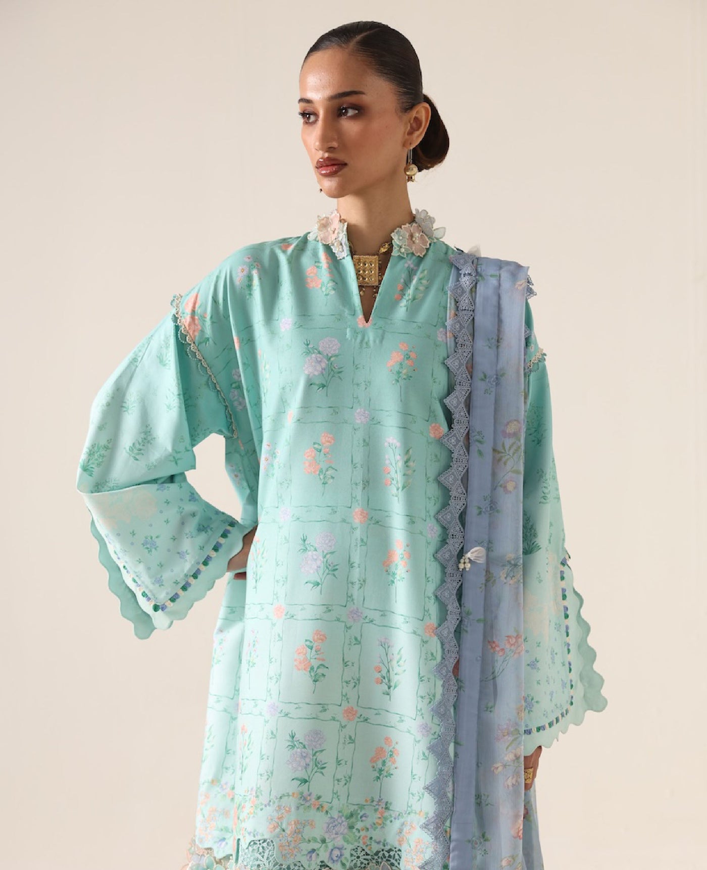 Plain Chiffon Dupatta with Trimmings