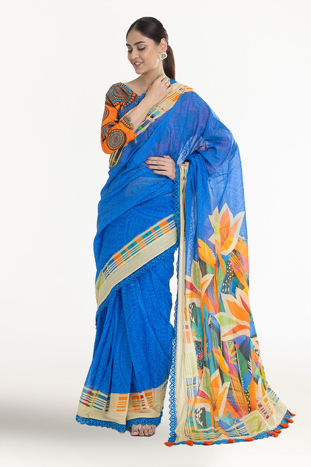 3 Piece Unstitched Denting Lawn Saree