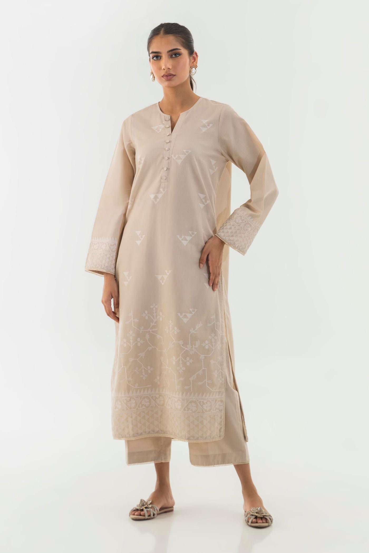 Stitched Beige Basic Shirt + Culotte