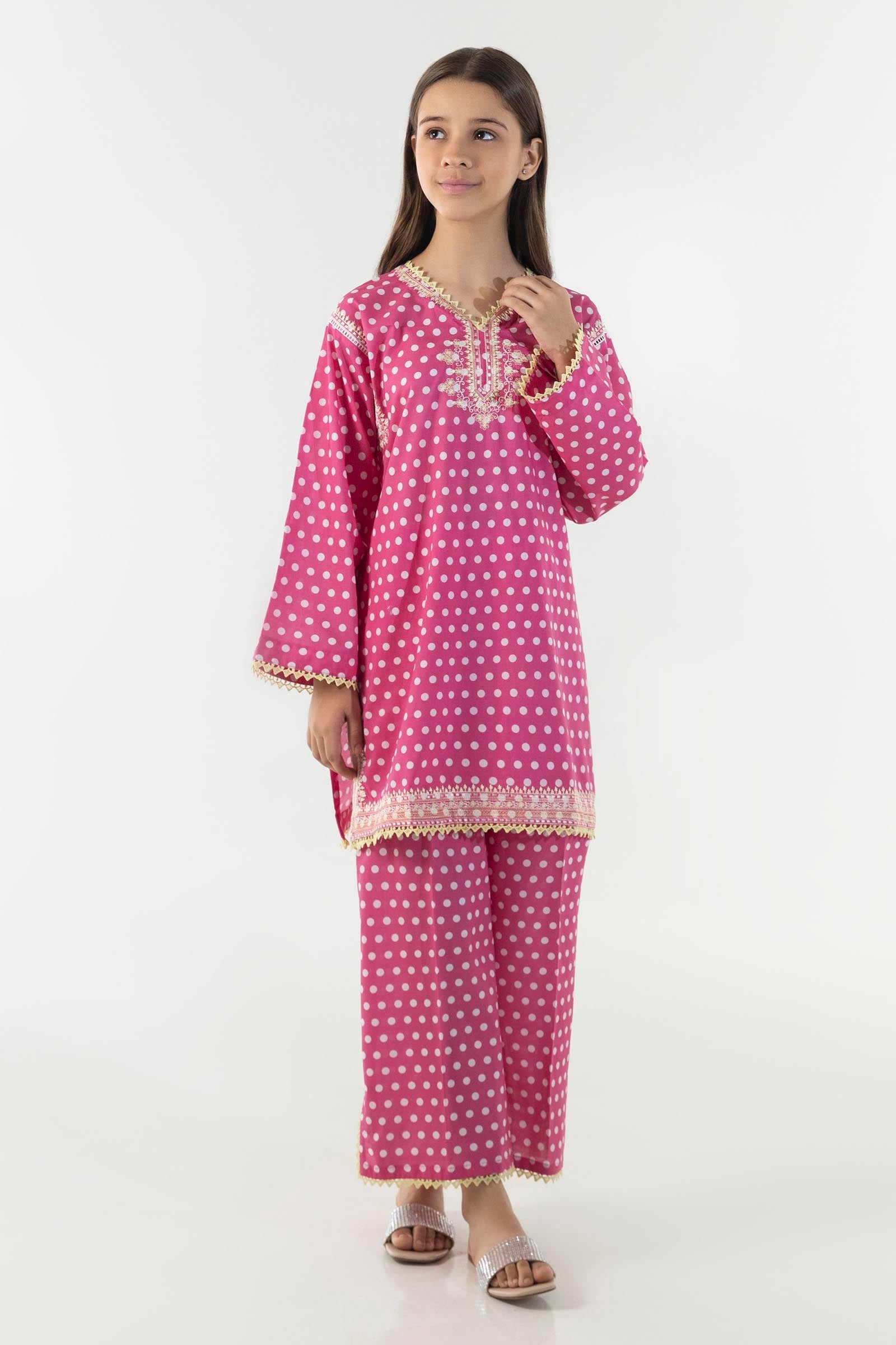 Stitched Kids Pink Embroidered Shirt + Culotte