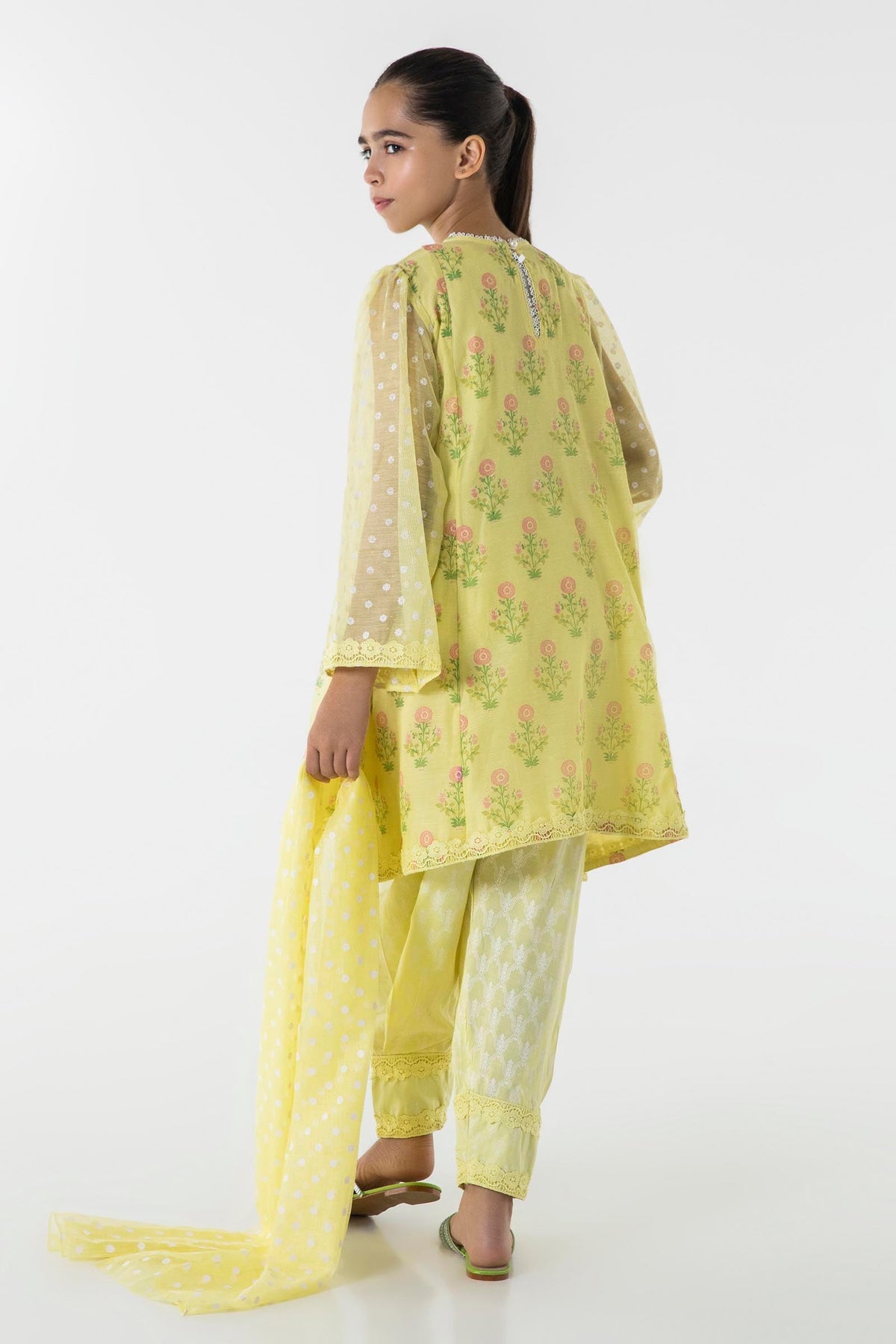 Stitched Kids Yellow Dyed Shirt + Shalwar + Dupatta