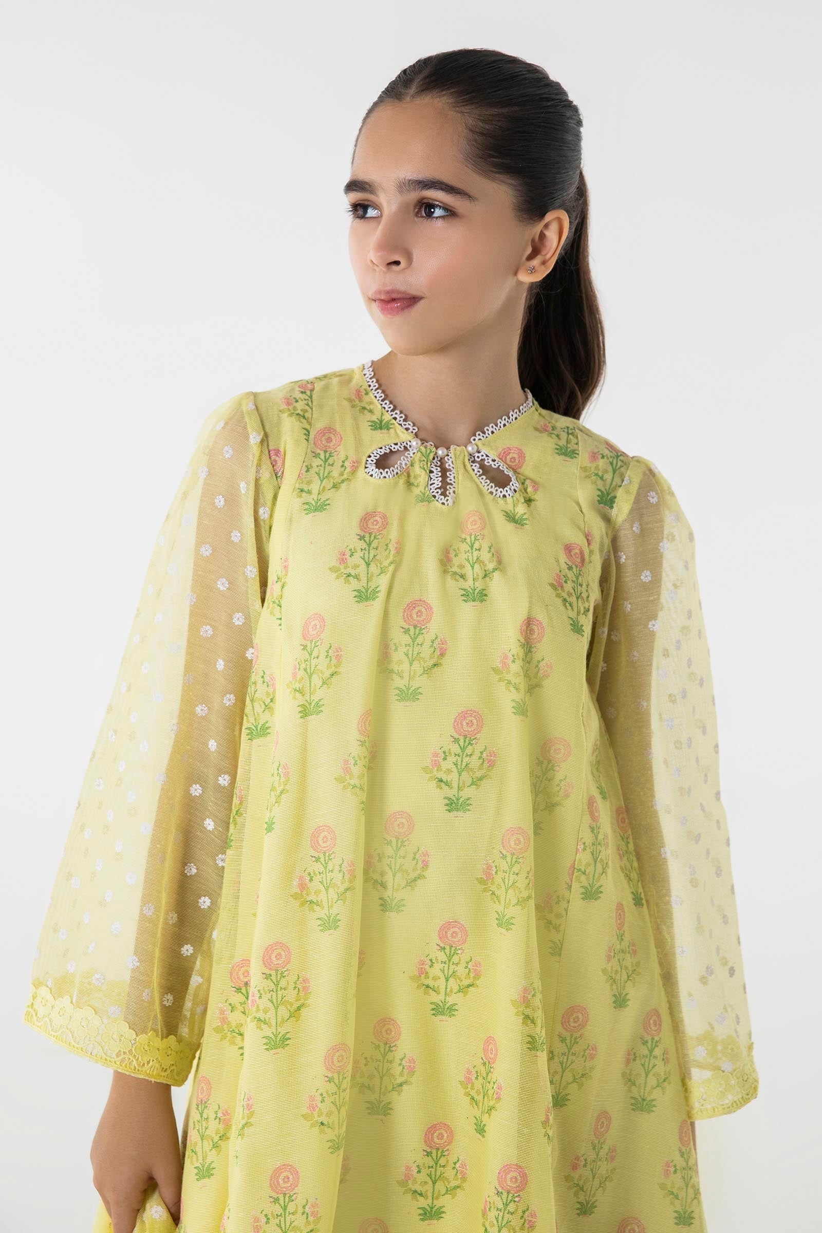 Stitched Kids Yellow Dyed Shirt + Shalwar + Dupatta