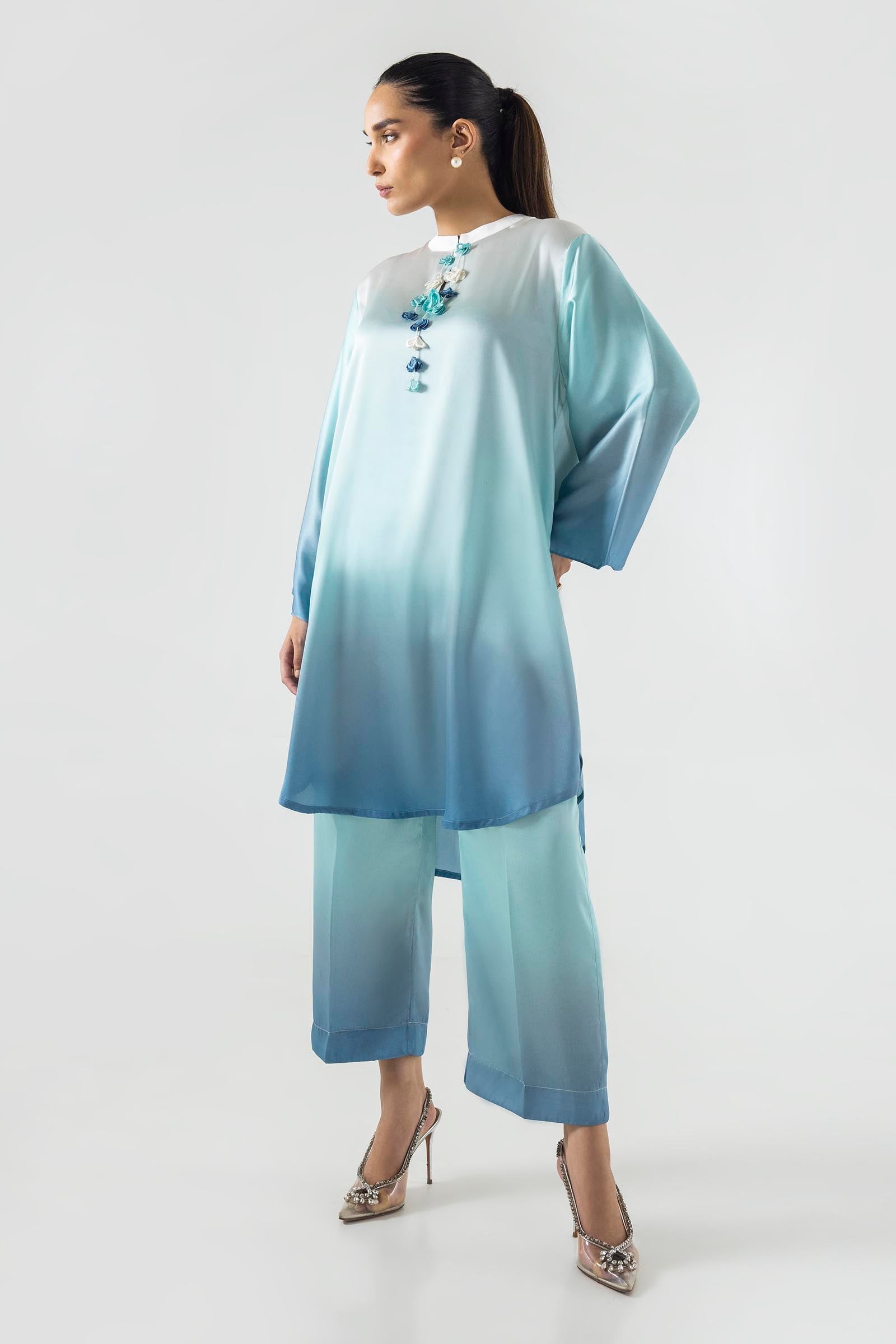 Stitched Basic Poly Satin Shirt + Culotte