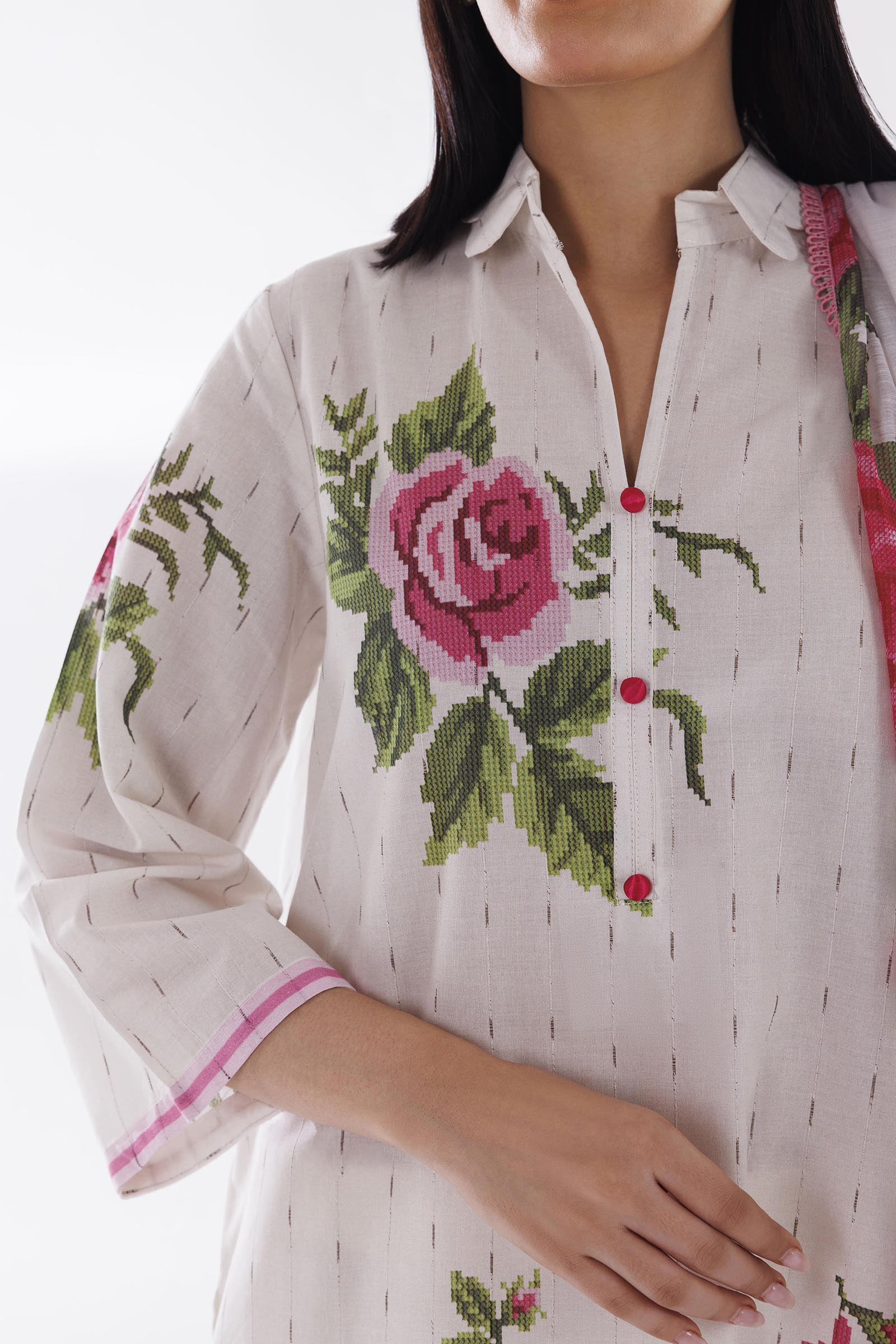 Stitched Printed Textured Shirt + Dupatta