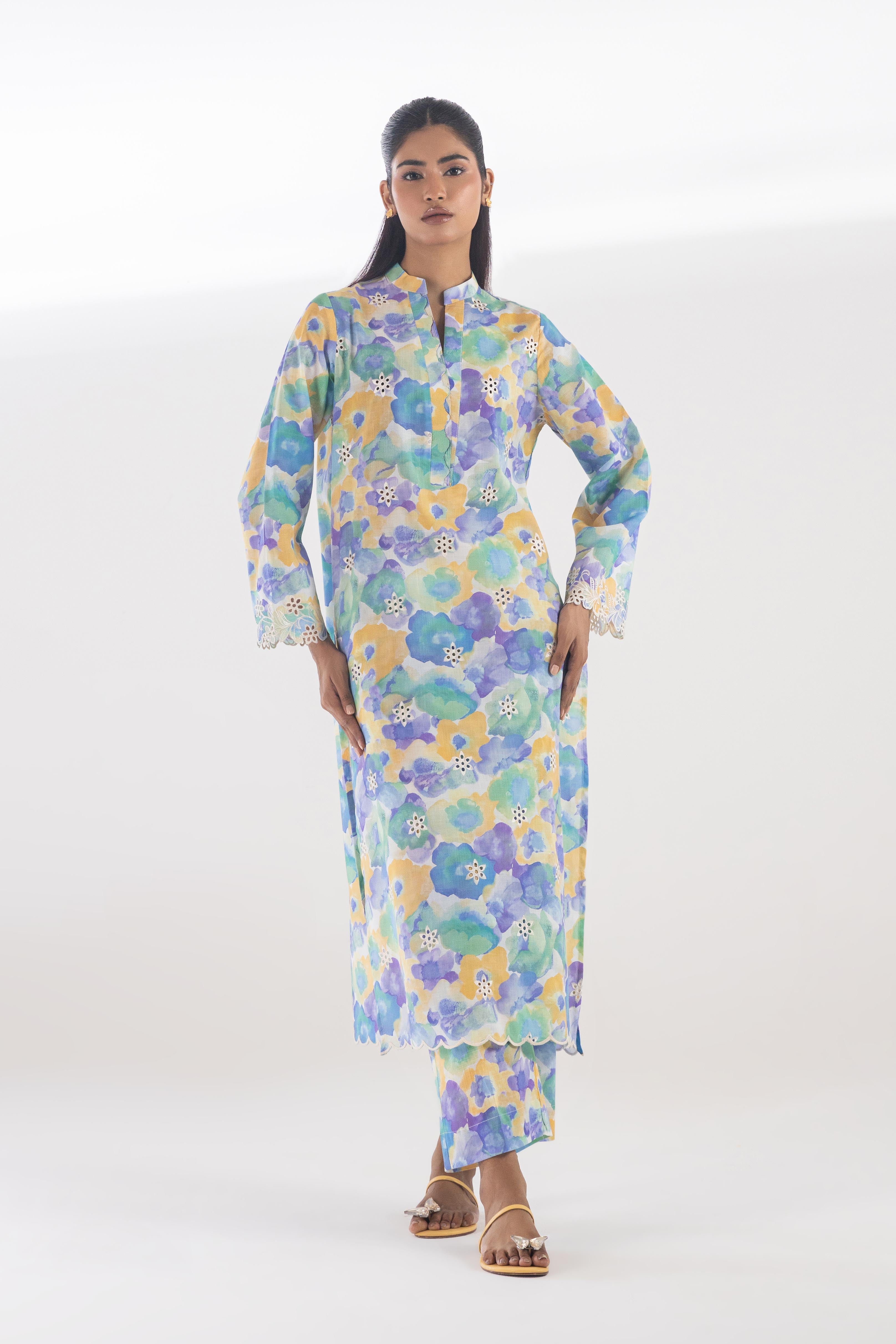 Stitched Embroidered Lawn Shirt + Culotte