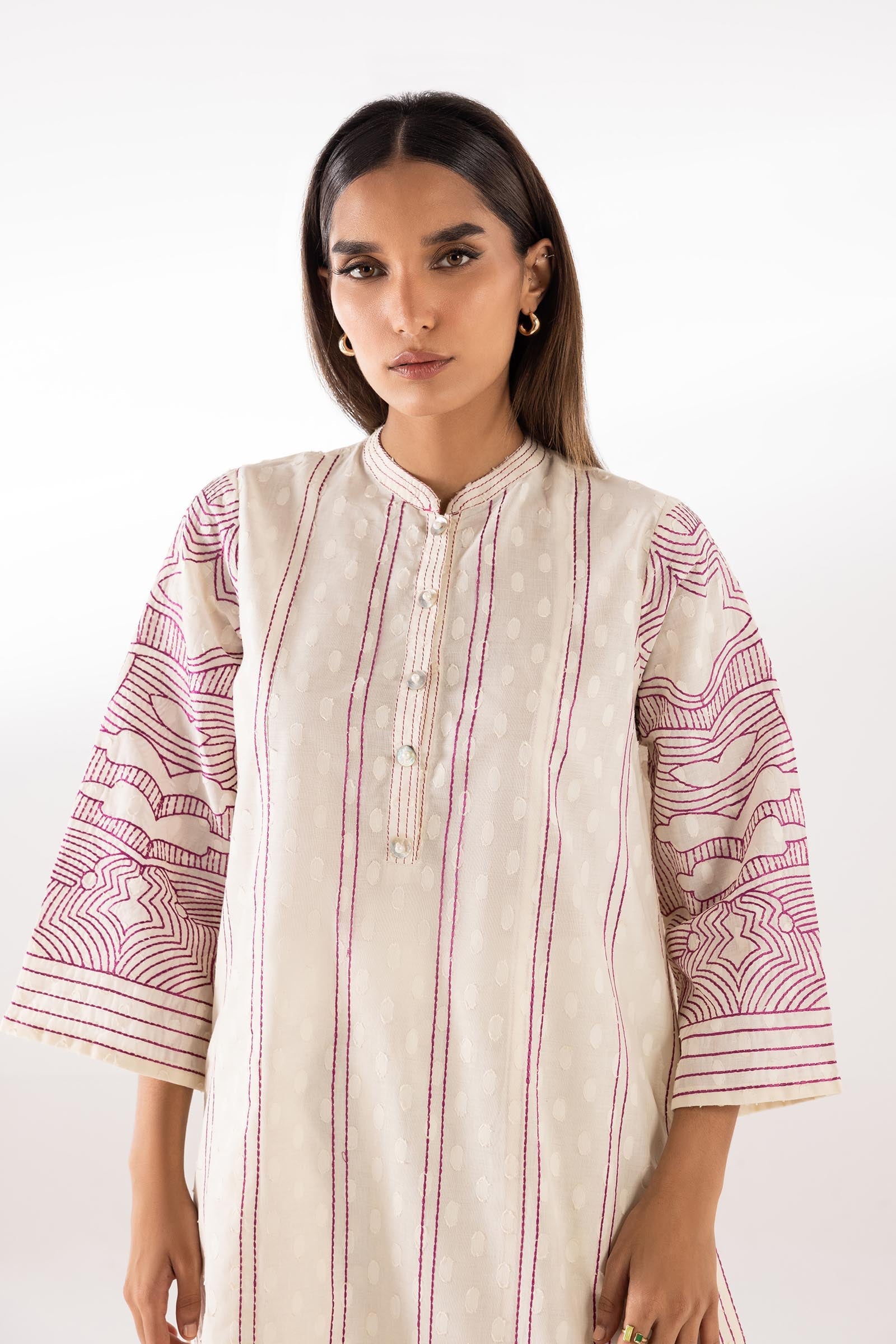 Stitched Embroidered Jacquard Shirt + Culotte