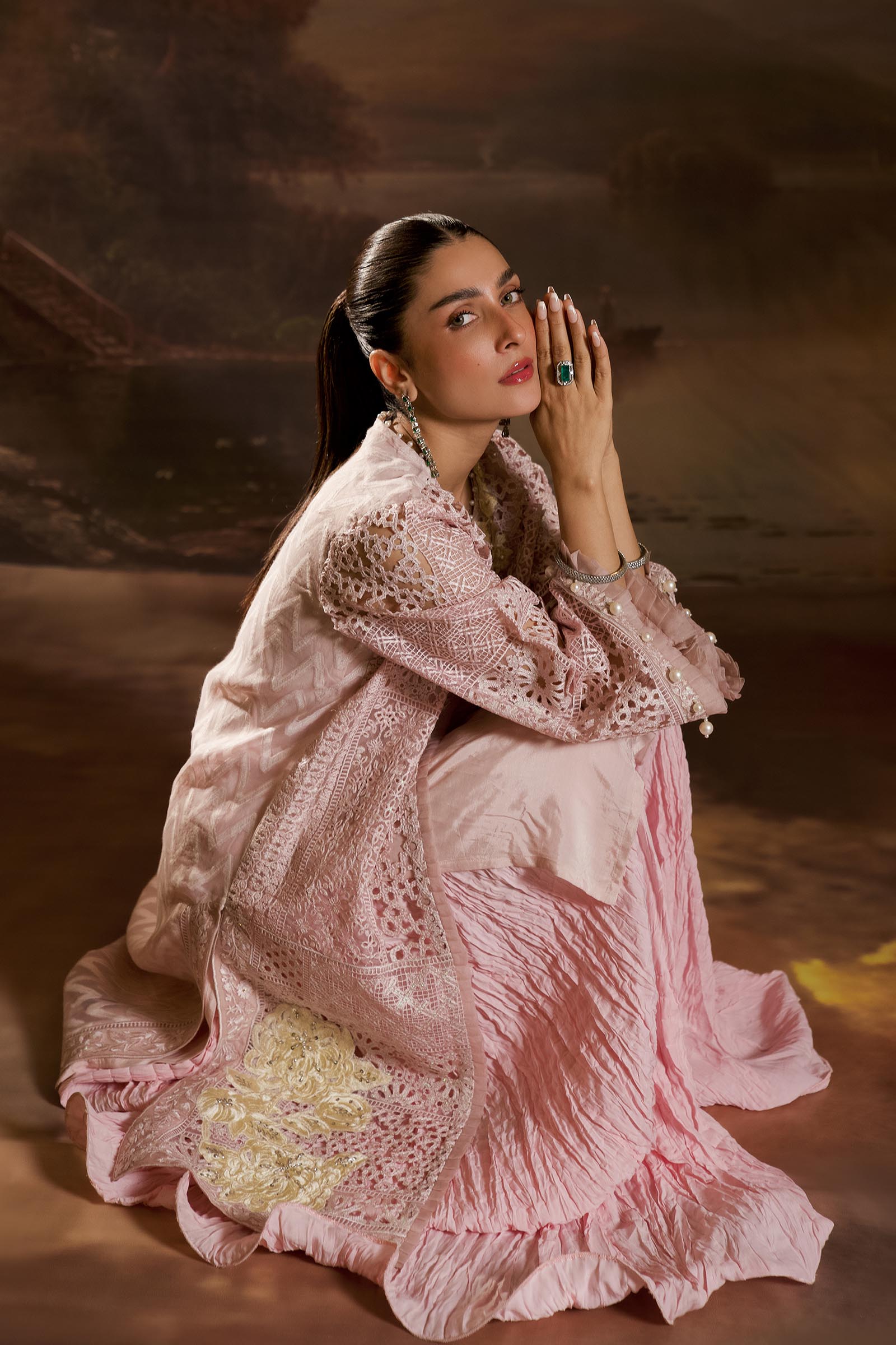 Stitched Embroidered Organza Shirt + Gharara