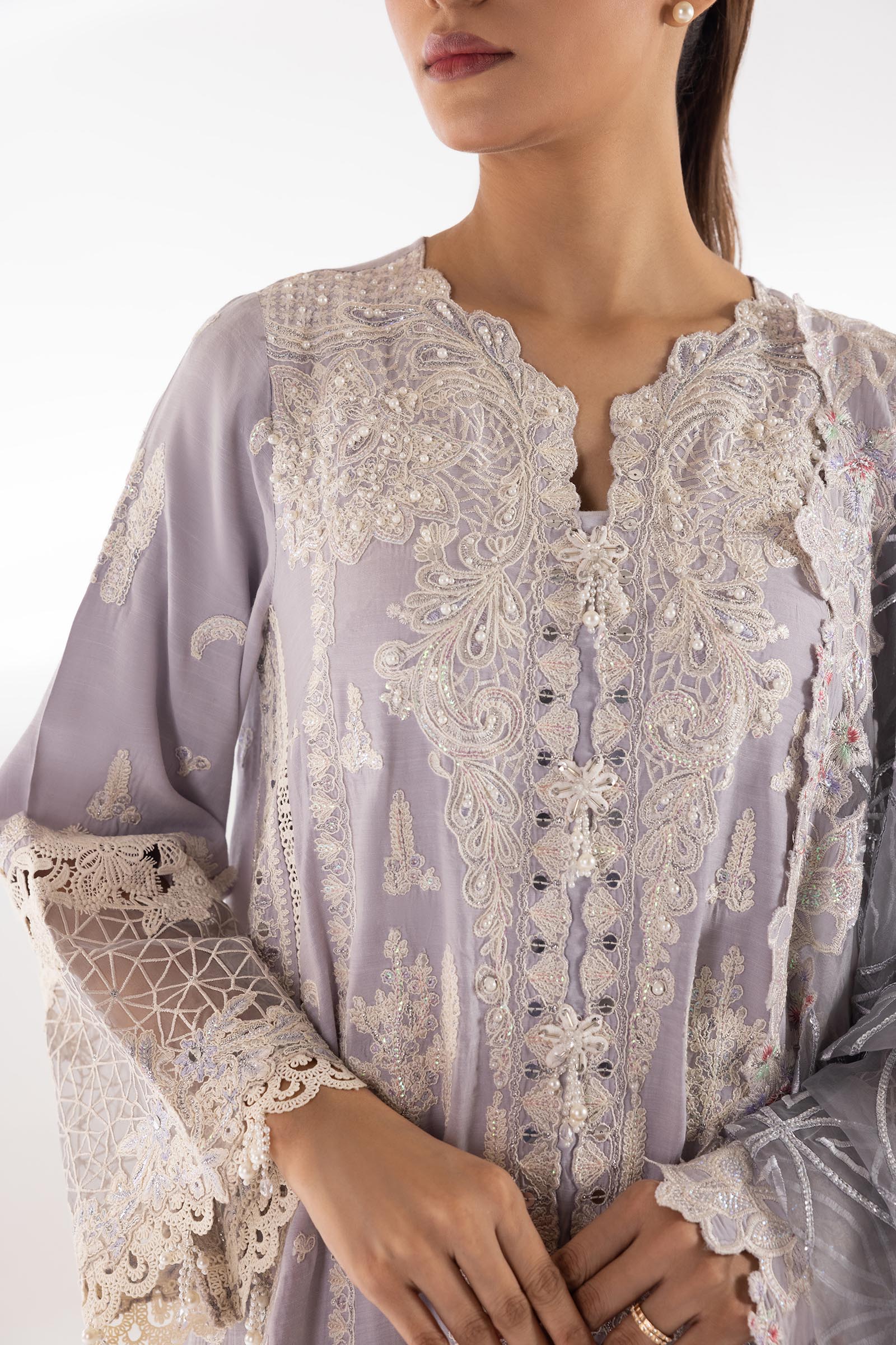 Stitched Embroidered Raw Silk Suit