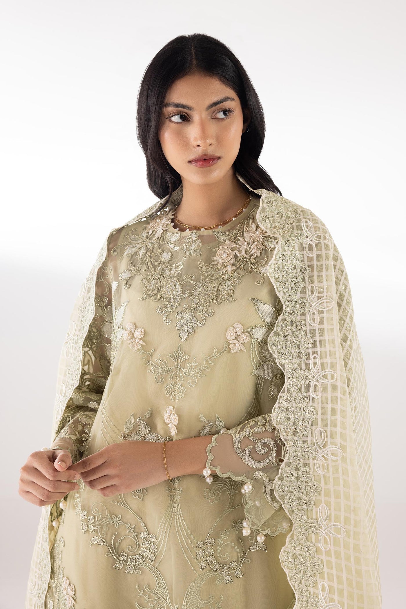 Stitched Embroidered Organza Shirt+ Culotte
