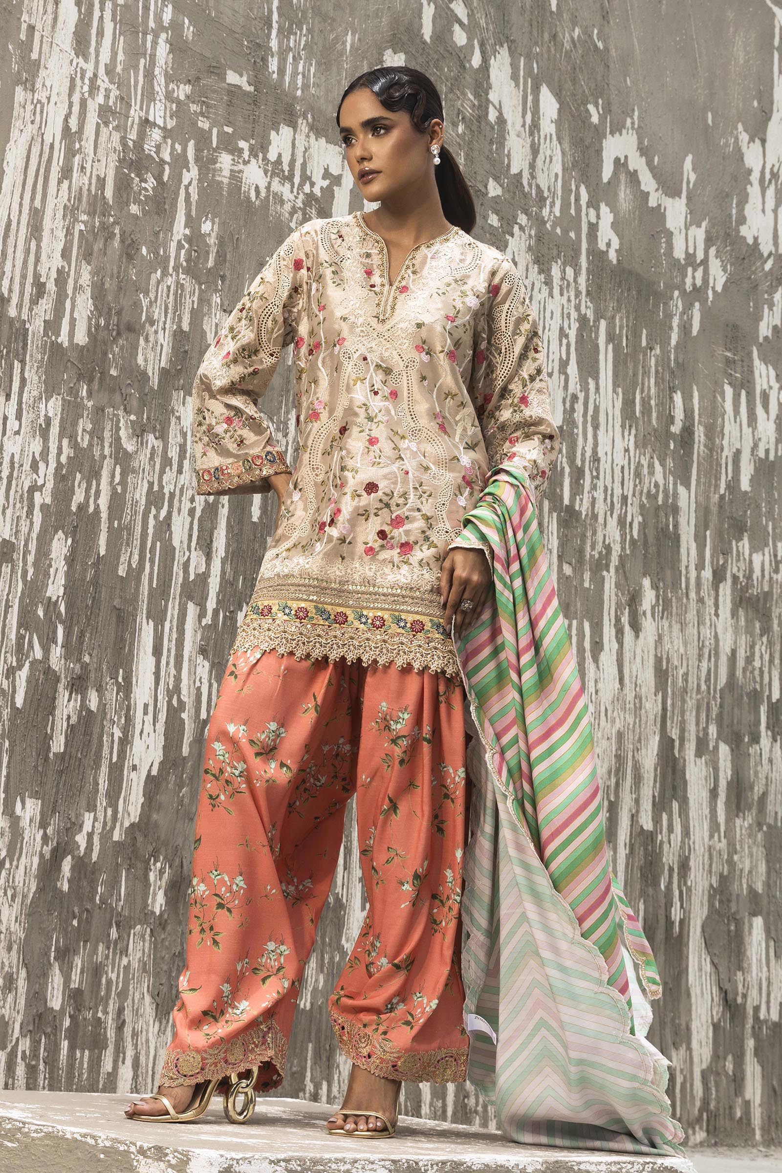 Stitched Luxury Embroidered Short Shirt + Shalwar + Dupatta